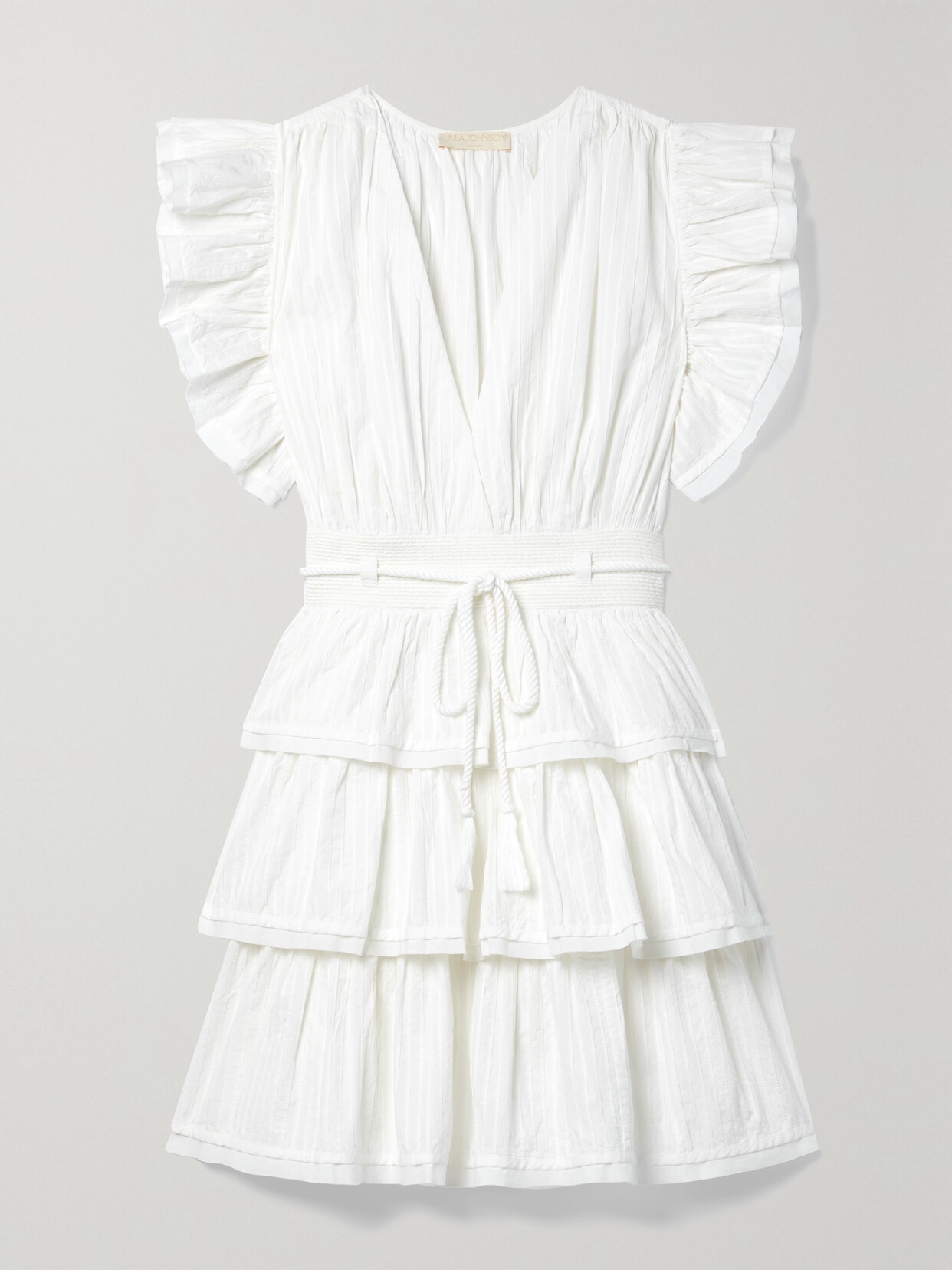 ULLA JOHNSON CAMILLA RUFFLED PINTUCKED COTTON-POPLIN MINI DRESS