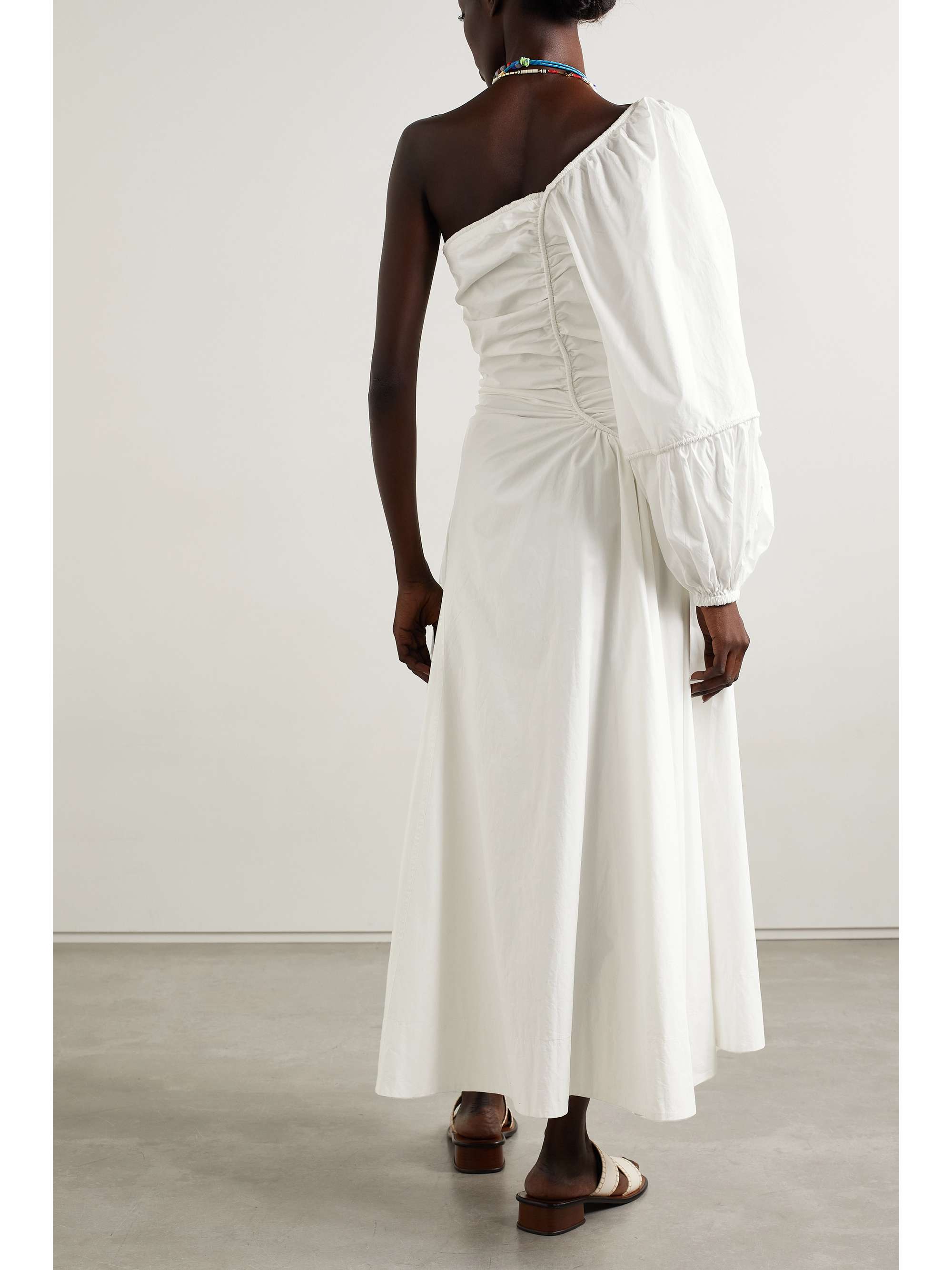 ULLA JOHNSON Fiorella one-shoulder gathered cotton-poplin midi dress