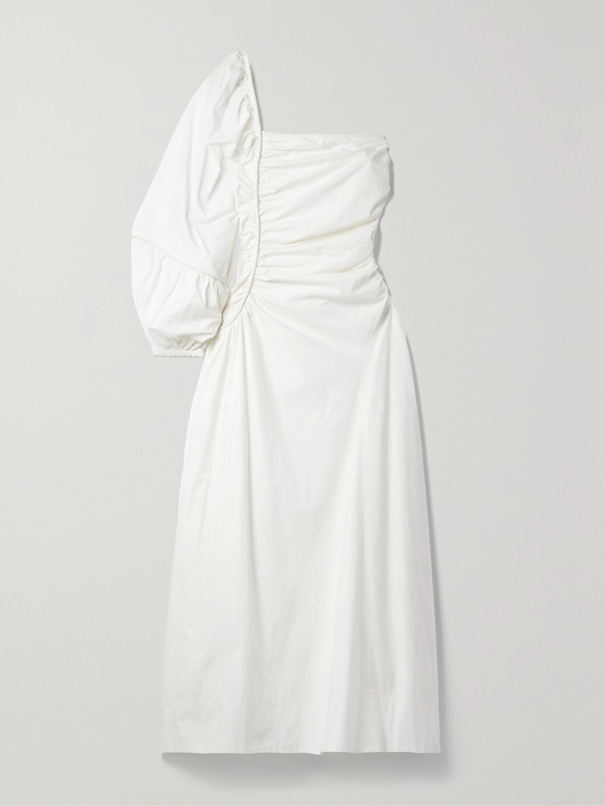 Fiorella One-shoulder Gathered Cotton-poplin Midi Dress