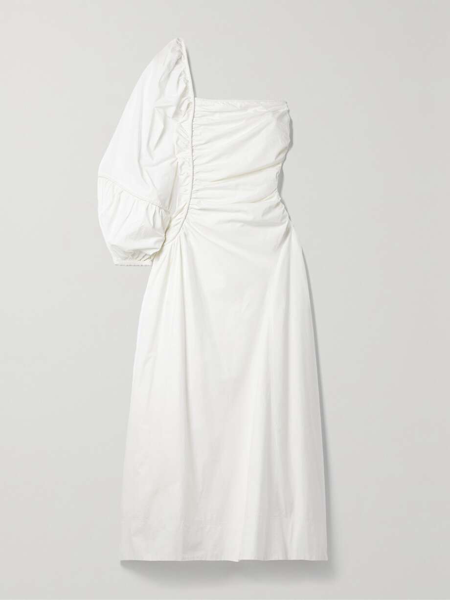 net-a-porter.com | Fiorella one-shoulder gathered cotton-poplin midi dress