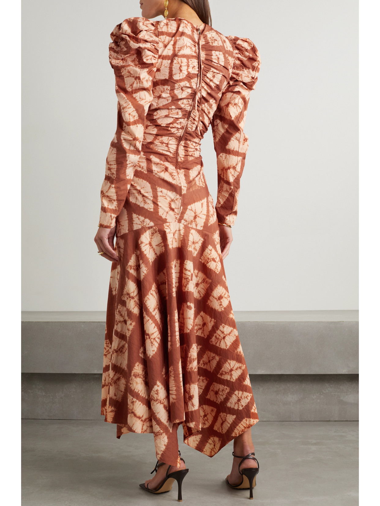 Priyanka Tie Dye Long Sleeve Cotton Dress In Brown Multi