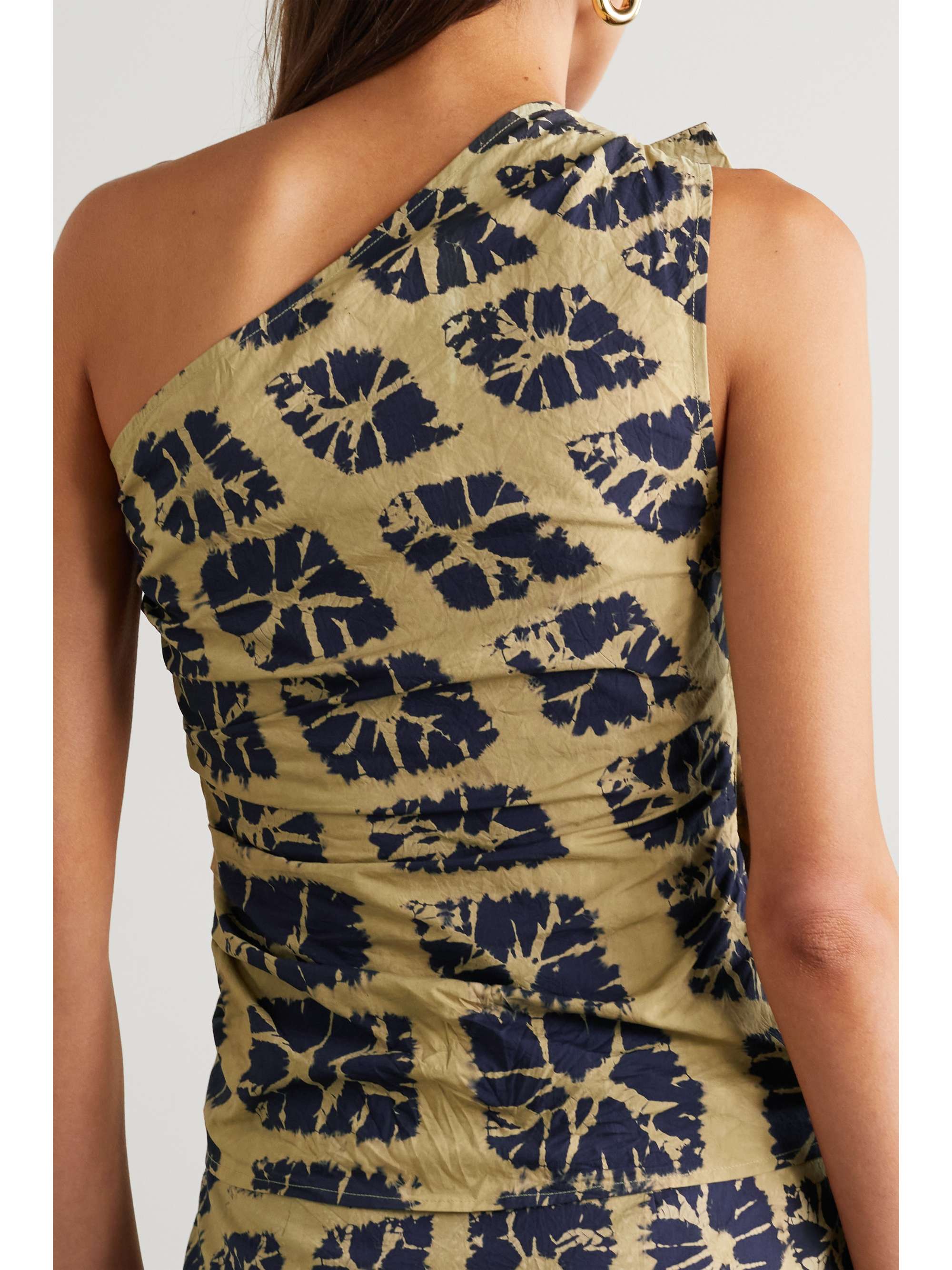 ULLA JOHNSON Senta one-shoulder ruched tie-dyed cotton-voile top