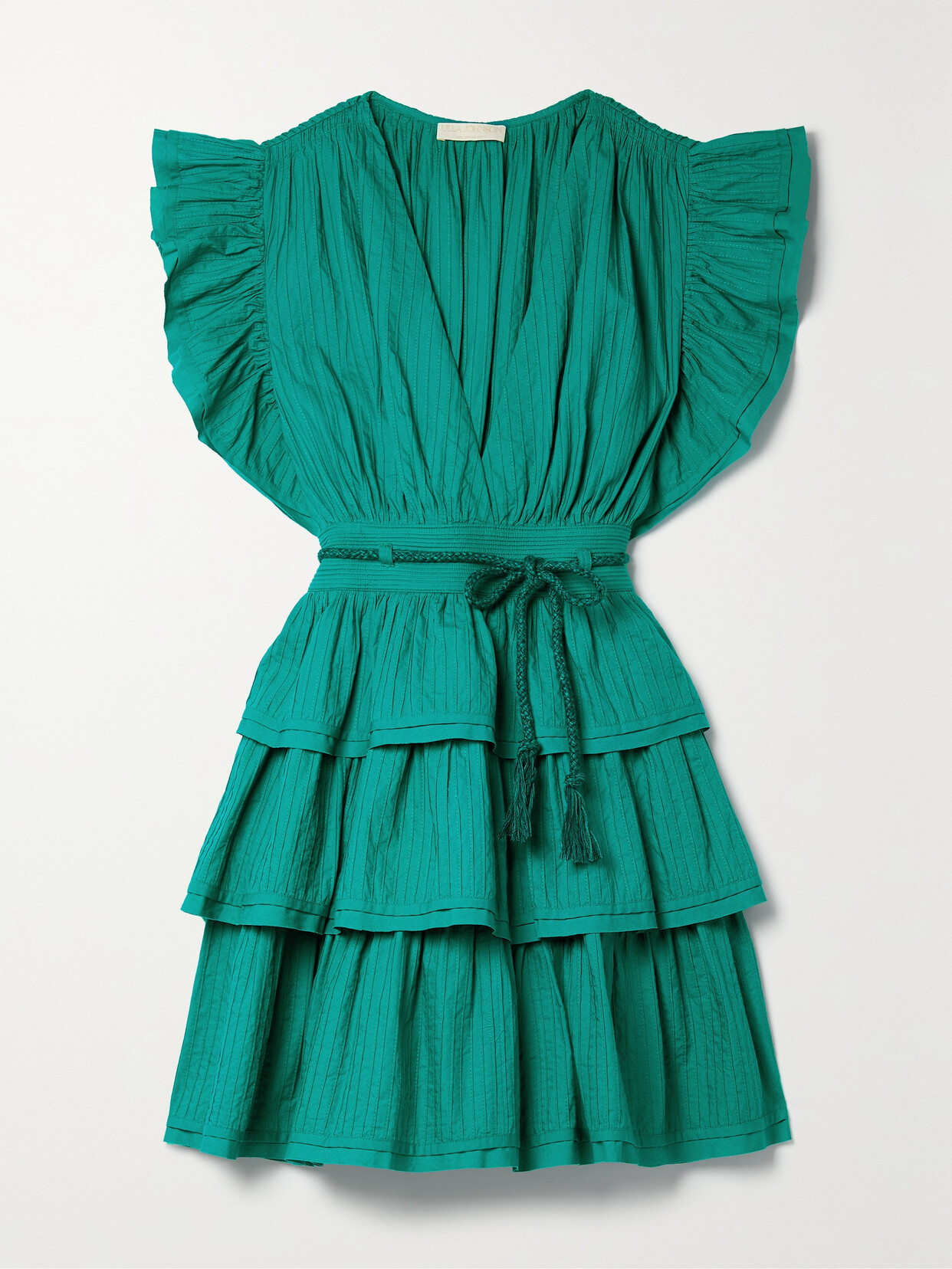 Ulla Johnson Camilla Gathered Tiered-skirt Mini Dress In Green