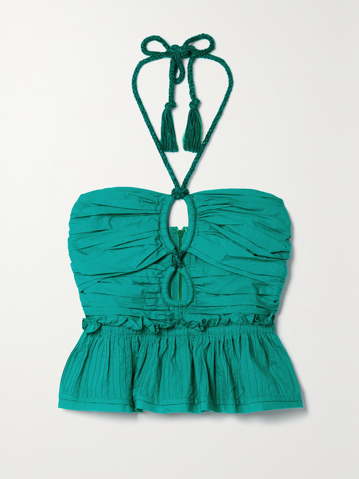 Ulla Johnson Adaleigh Cropped Pintucked Cotton-voile Halterneck Top In Green