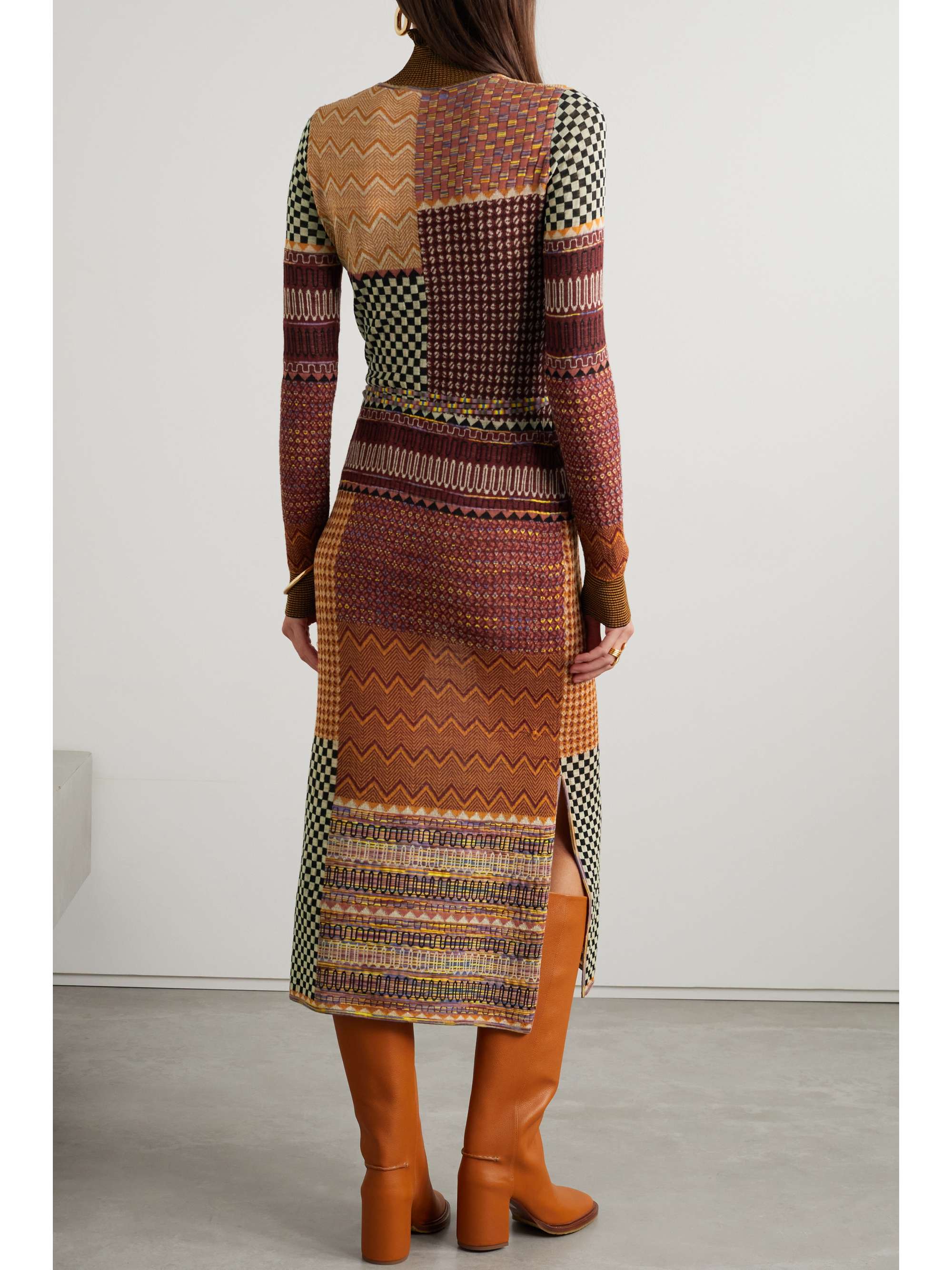 ULLA JOHNSON Almira patchwork jacquard-knit midi dress | NET-A-PORTER