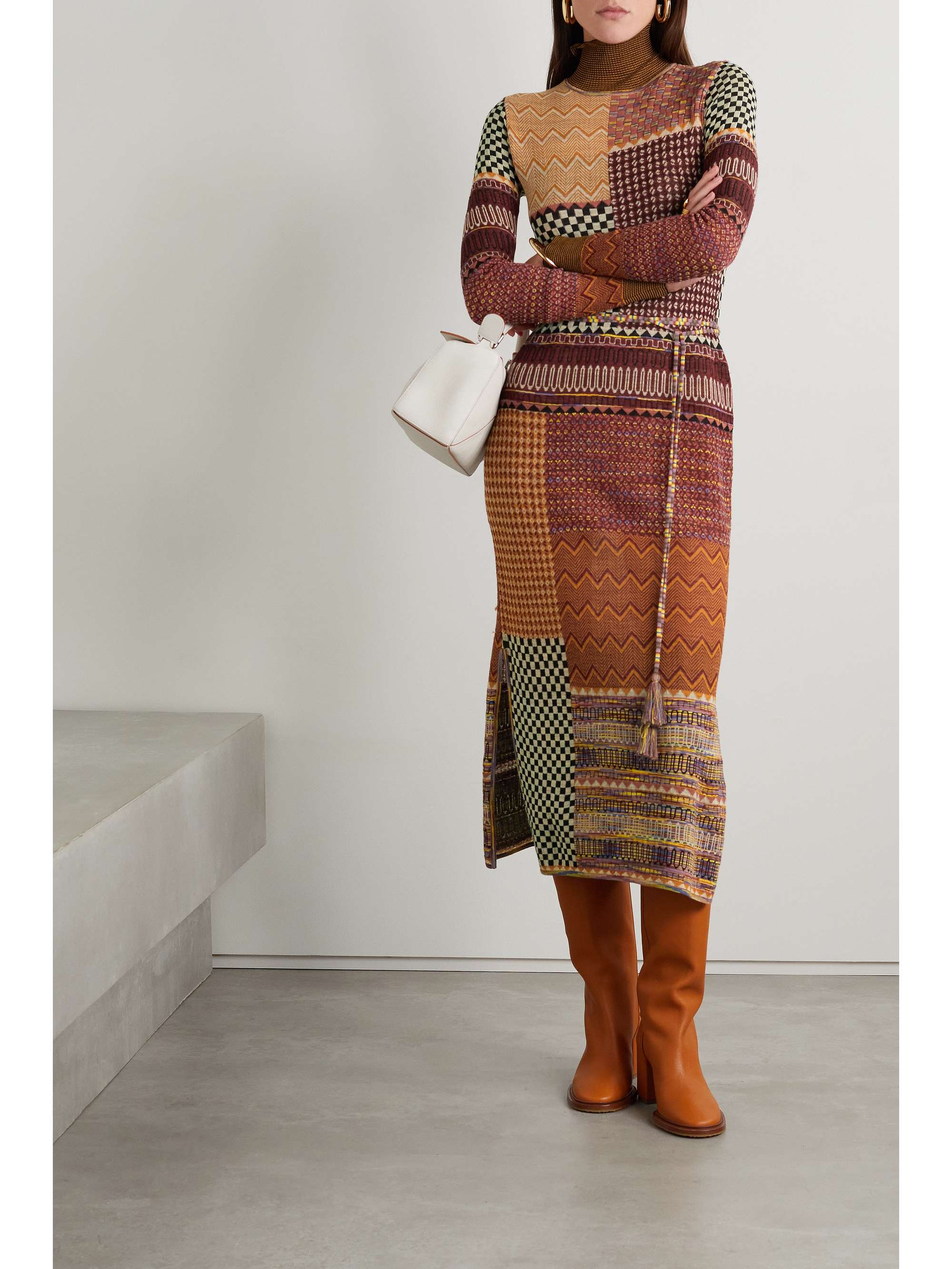 ULLA JOHNSON Almira patchwork jacquardknit midi dress NETAPORTER