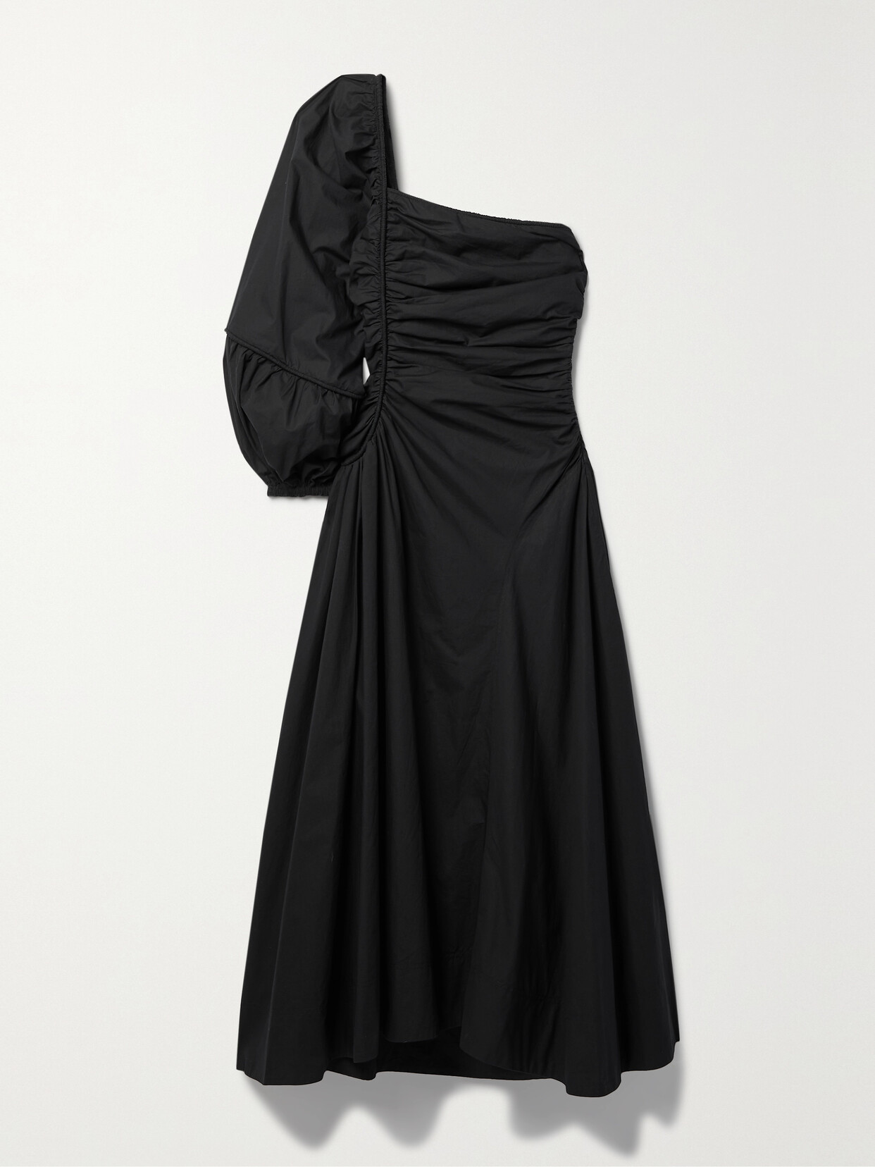 Ulla Johnson Fiorella One-shoulder Gathered Cotton-poplin Midi Dress In Black
