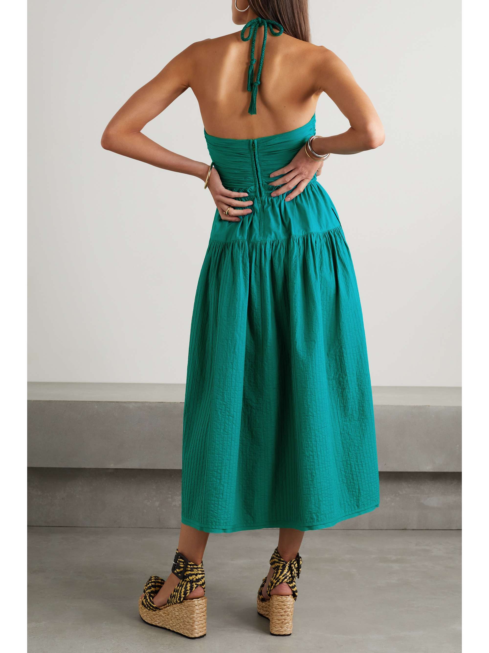 ULLA JOHNSON Emmaline ruffled pintucked cotton-voile halterneck midi dress