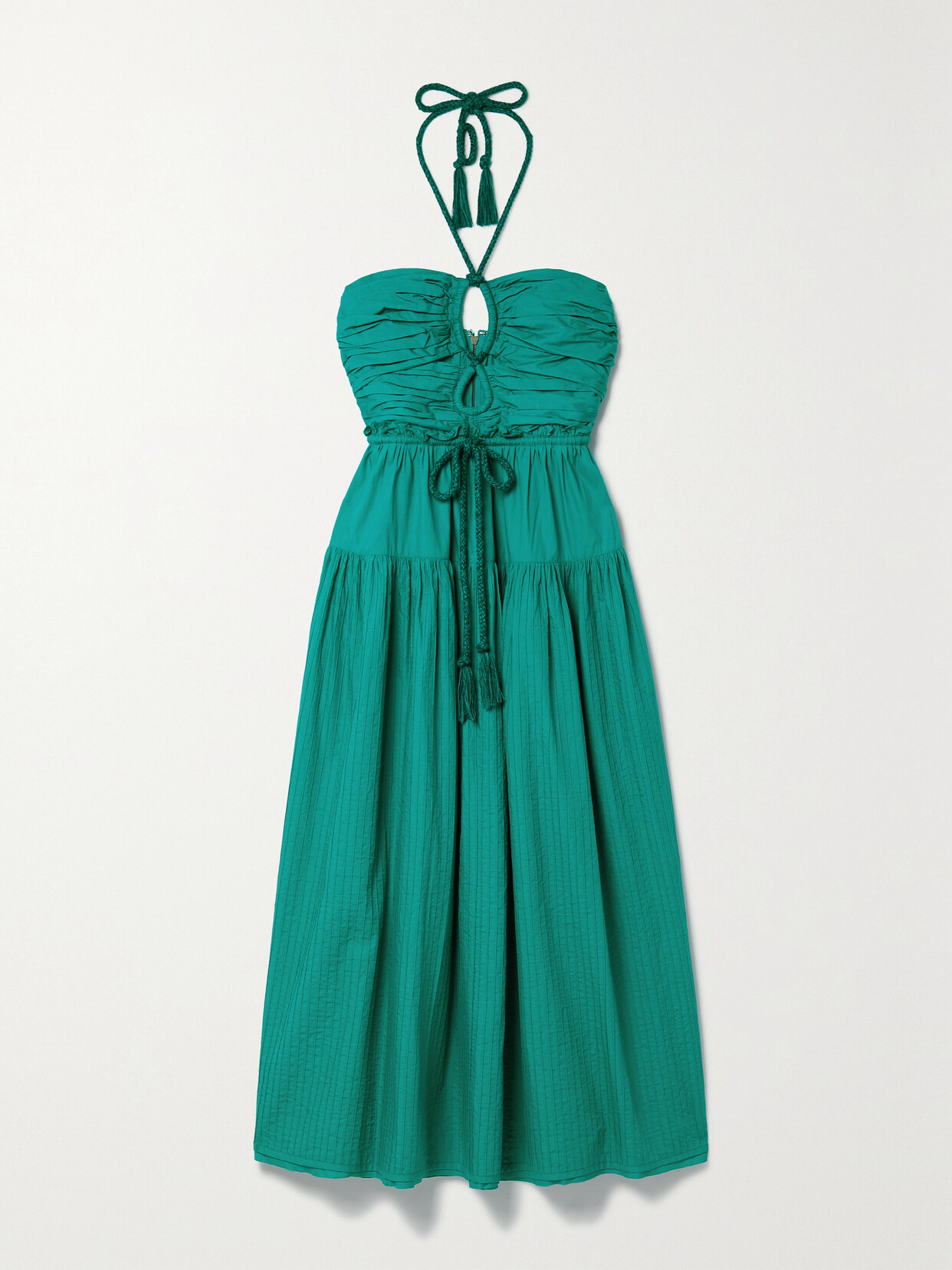 Ulla Johnson - Emmaline Ruffled Pintucked Cotton-voile Halterneck Midi Dress - Green