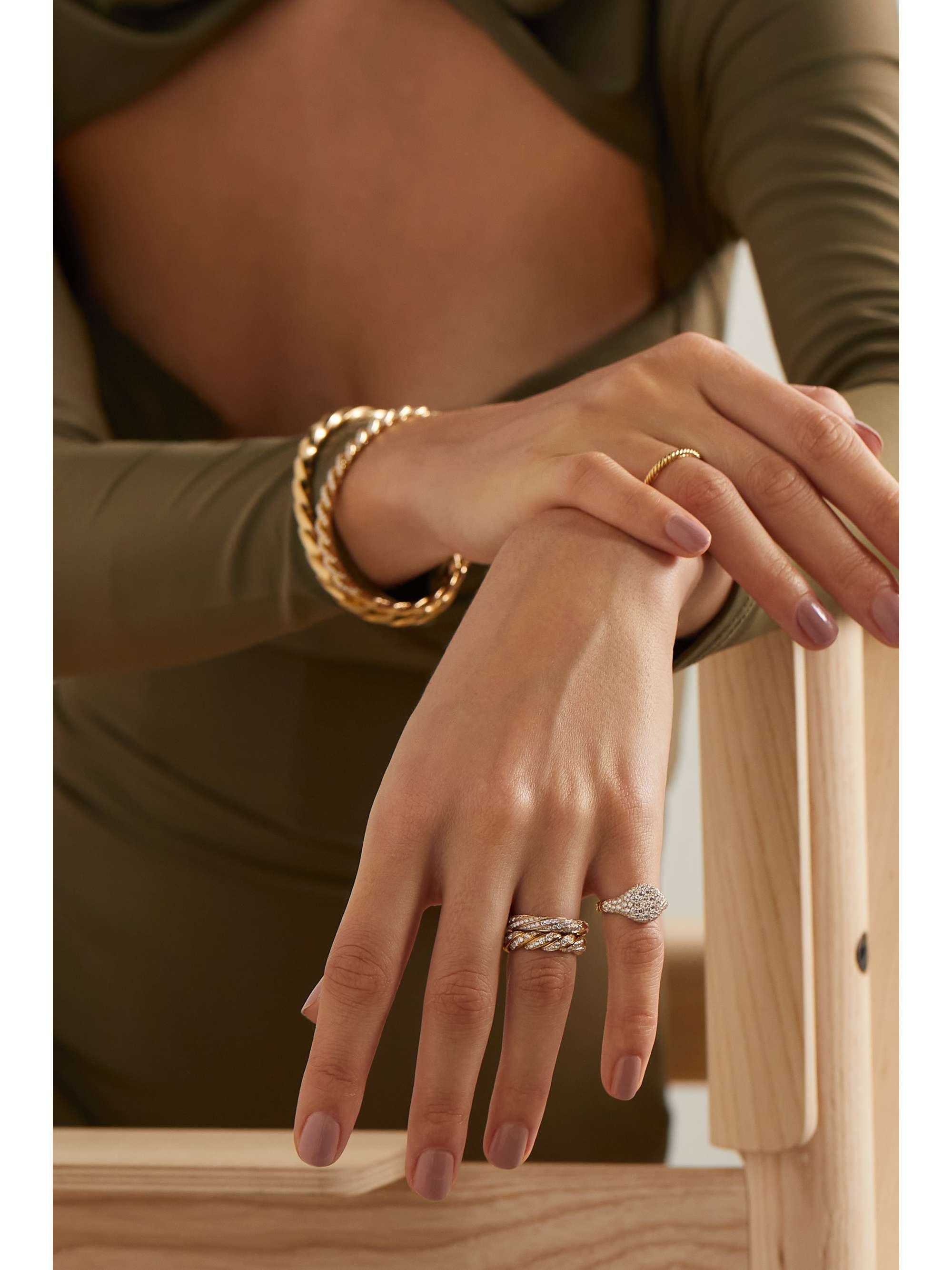 DAVID YURMAN Mini Chevron 18-karat gold diamond pinky ring