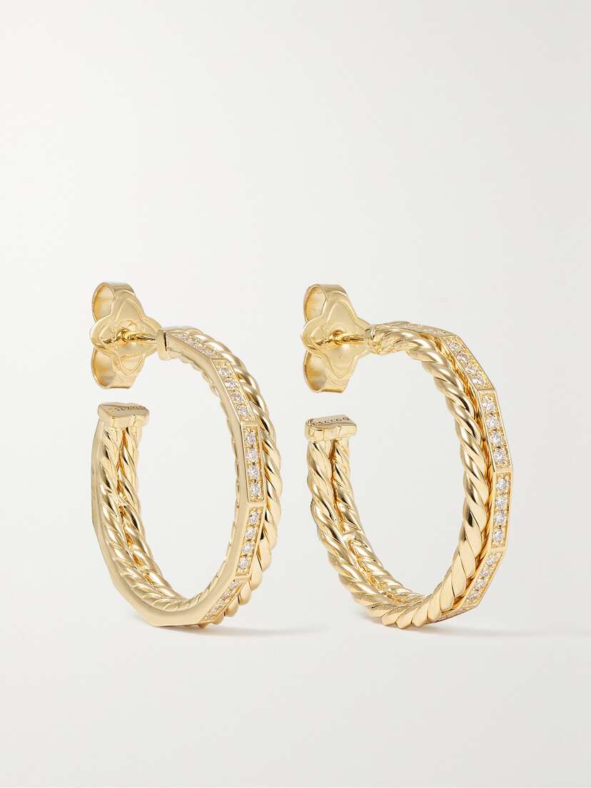 David Yurman Stax 18-karat Gold Diamond Hoop Earrings