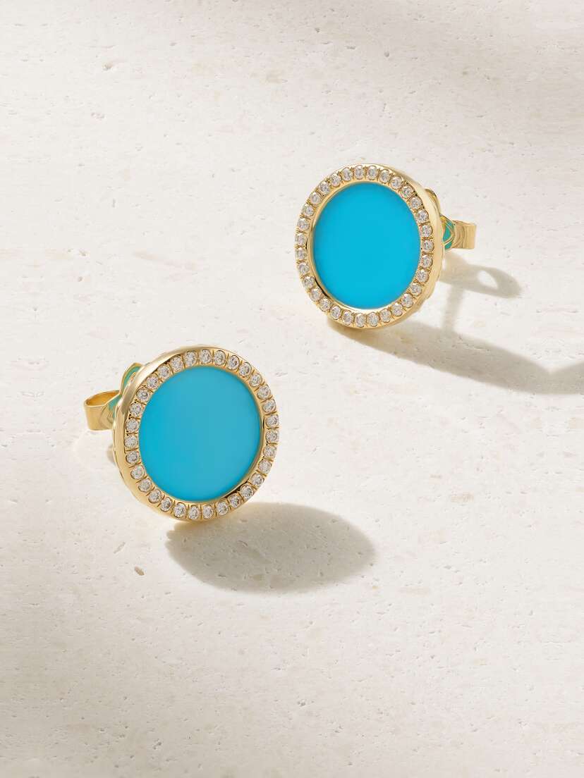 David Yurman Elements 18-karat Gold, Turquoise And Diamond Earrings