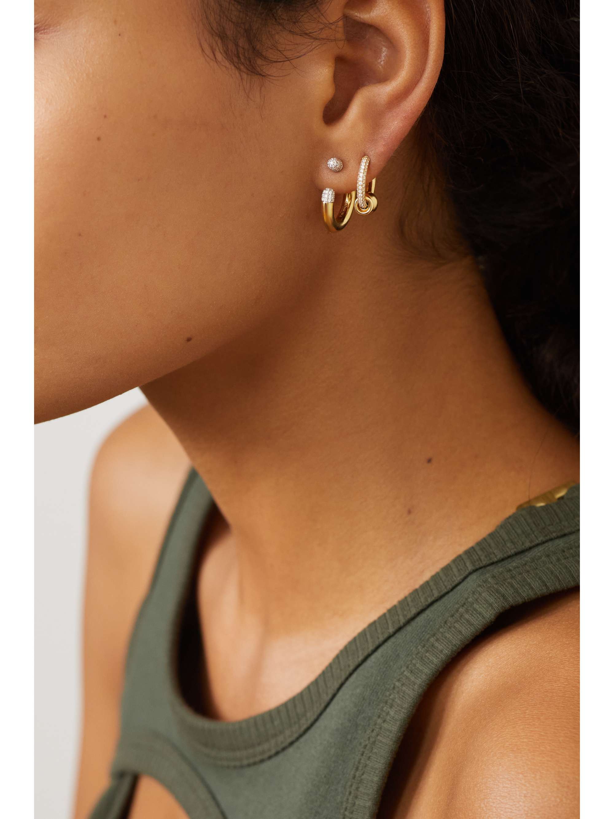 RAINBOW K 14-karat gold diamond single hoop earring