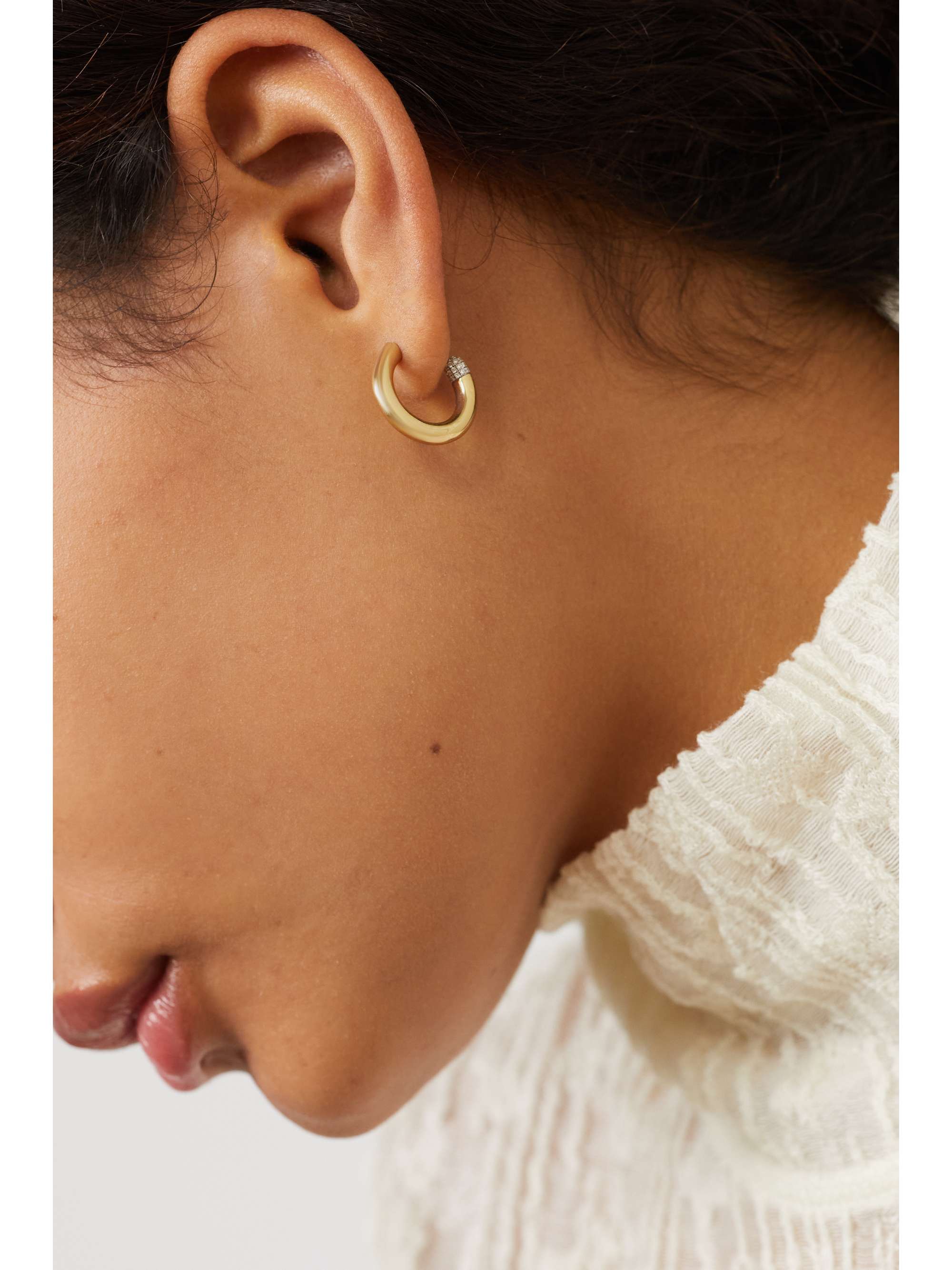 RAINBOW K Small Tube 9-karat gold diamond single hoop earring