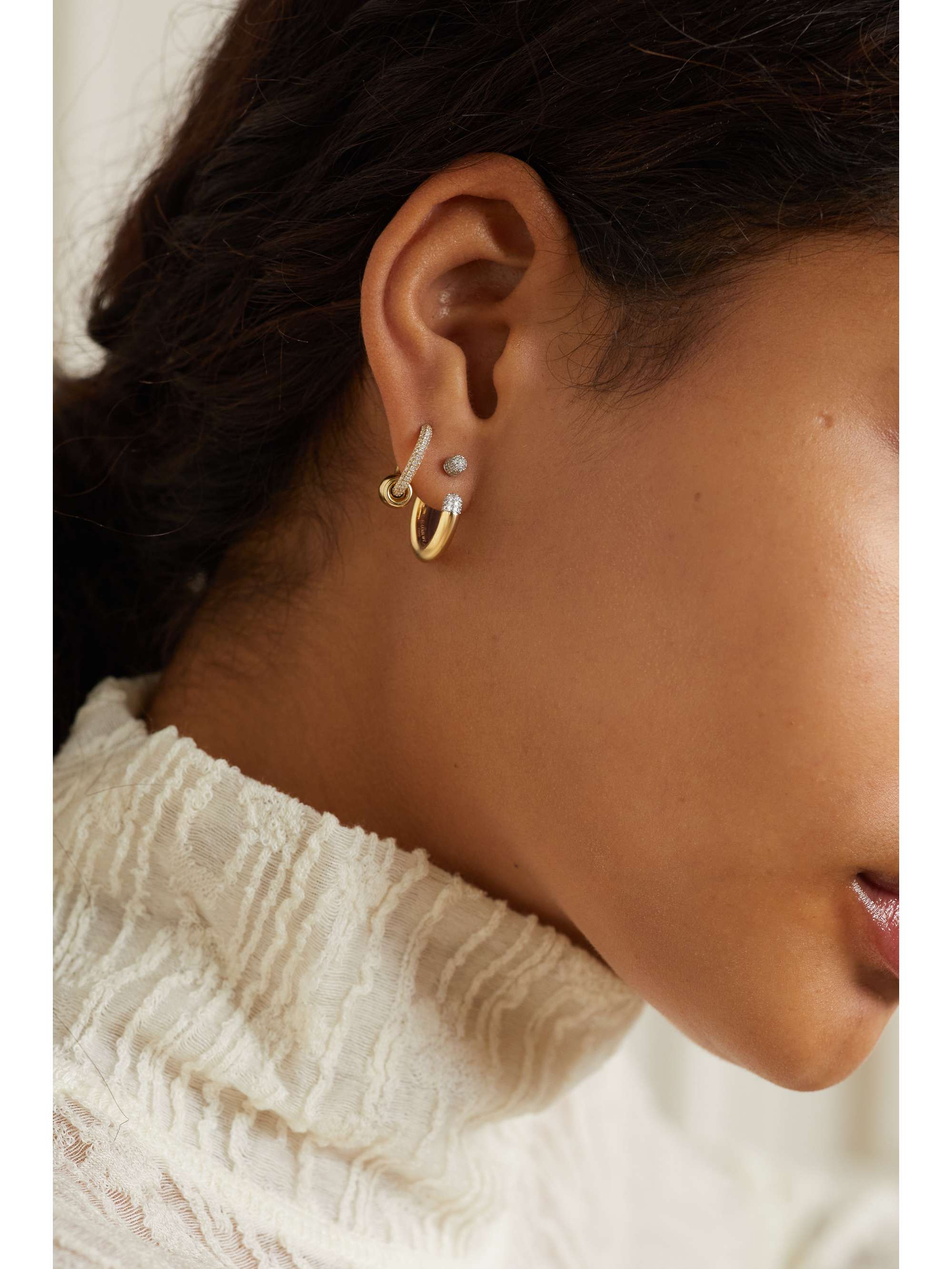RAINBOW K Small Tube 9-karat gold diamond single hoop earring