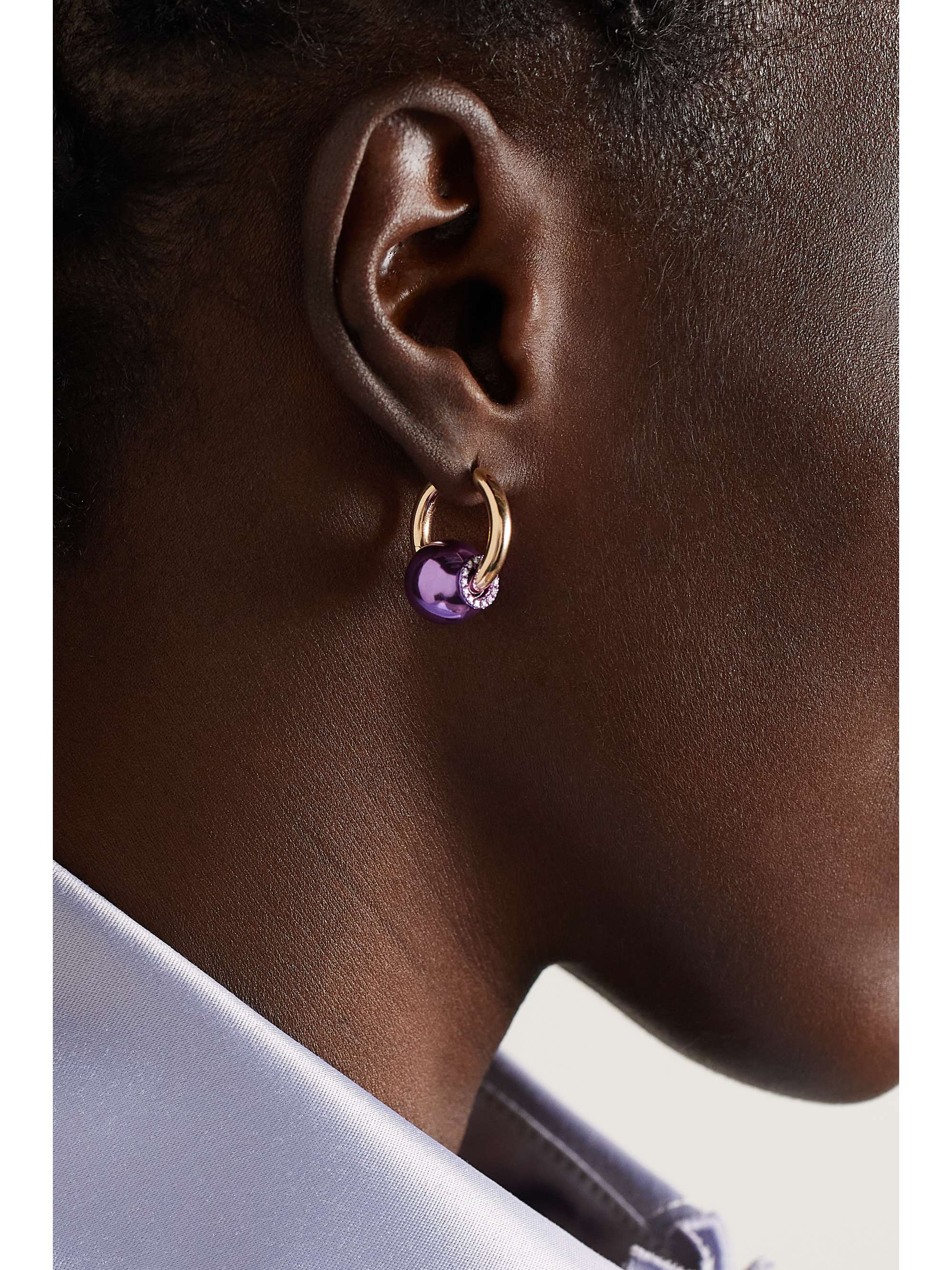 RAINBOW K 18-karat gold diamond single hoop earring