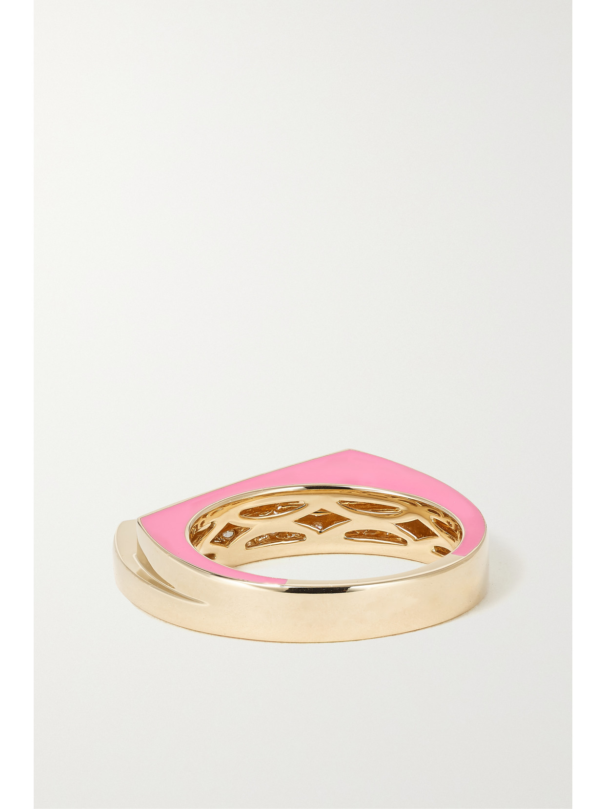 Rainbow K Handcuff 14-karat Gold, Diamond And Enamel Ring In Pink