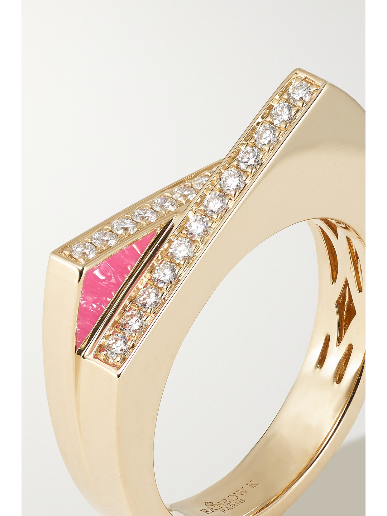 Rainbow K Handcuff 14-karat Gold, Diamond And Enamel Ring In Pink