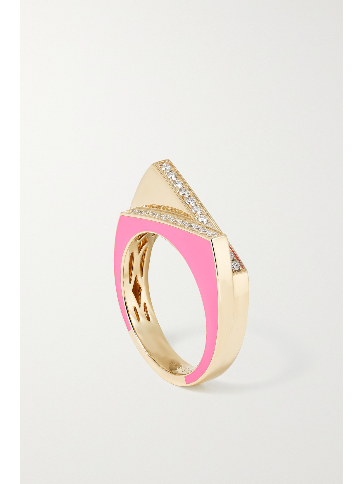 Rainbow K Handcuff 14-karat Gold, Diamond And Enamel Ring In Pink