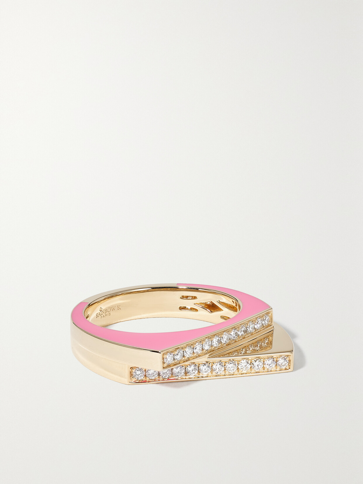 Rainbow K - Handcuff 14-karat Gold, Diamond And Enamel Ring - Pink