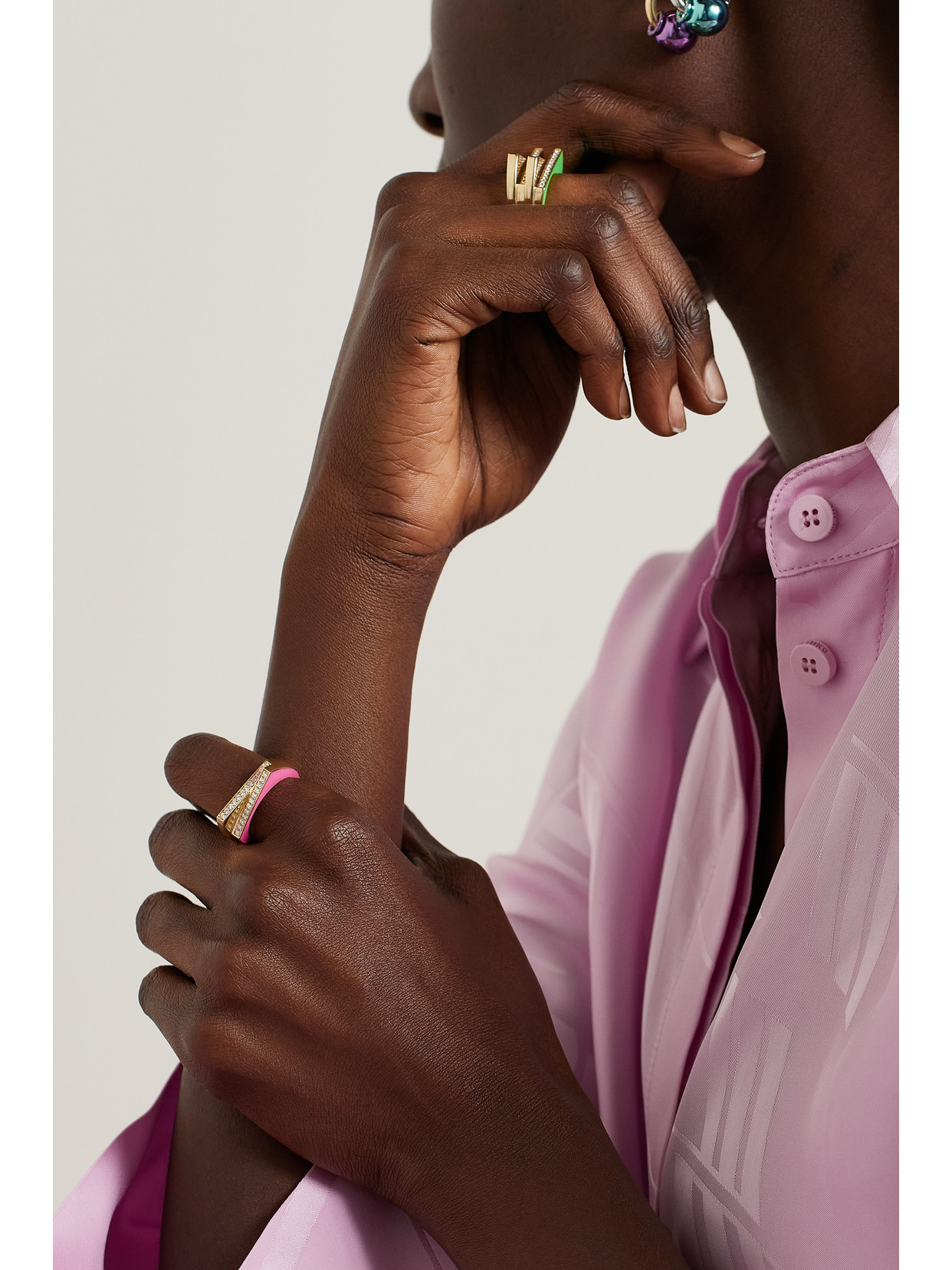 Rainbow K Handcuff 14-karat Gold, Diamond And Enamel Ring In Pink