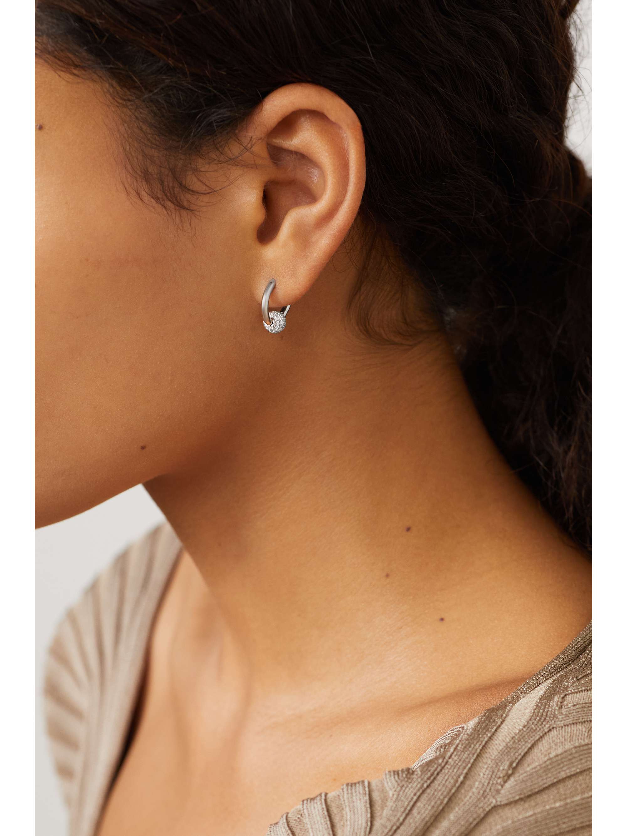 RAINBOW K 14-karat white gold diamond single hoop earring