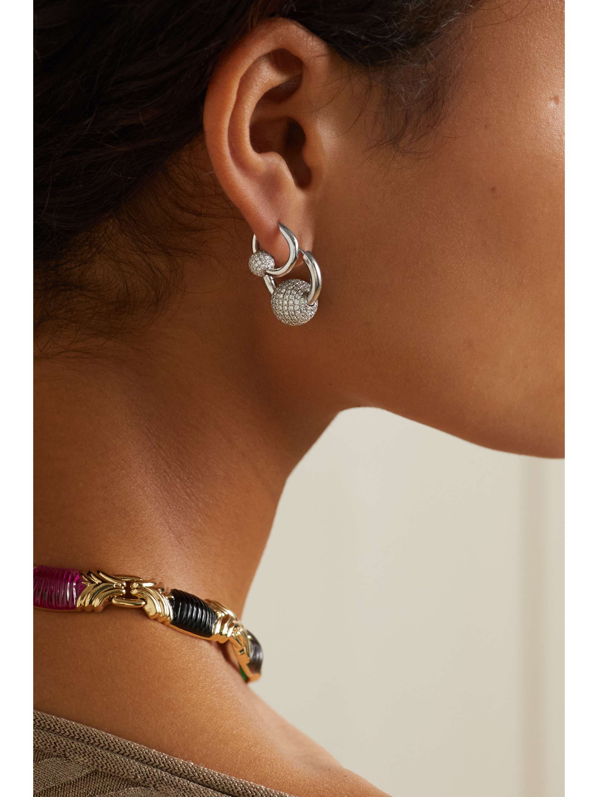 RAINBOW K 14-karat white gold diamond single hoop earring