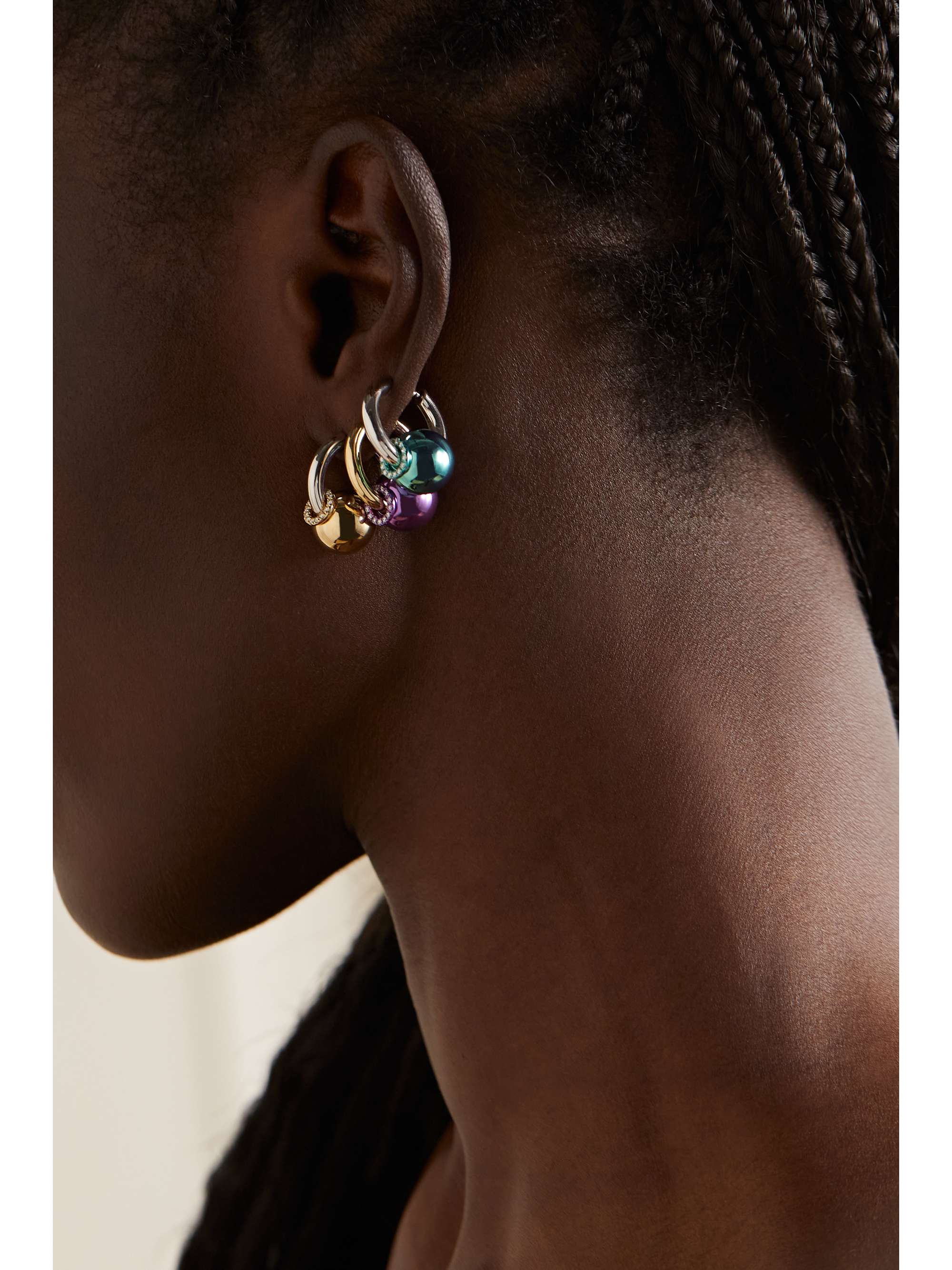 RAINBOW K 14-karat yellow and white gold diamond single hoop earring