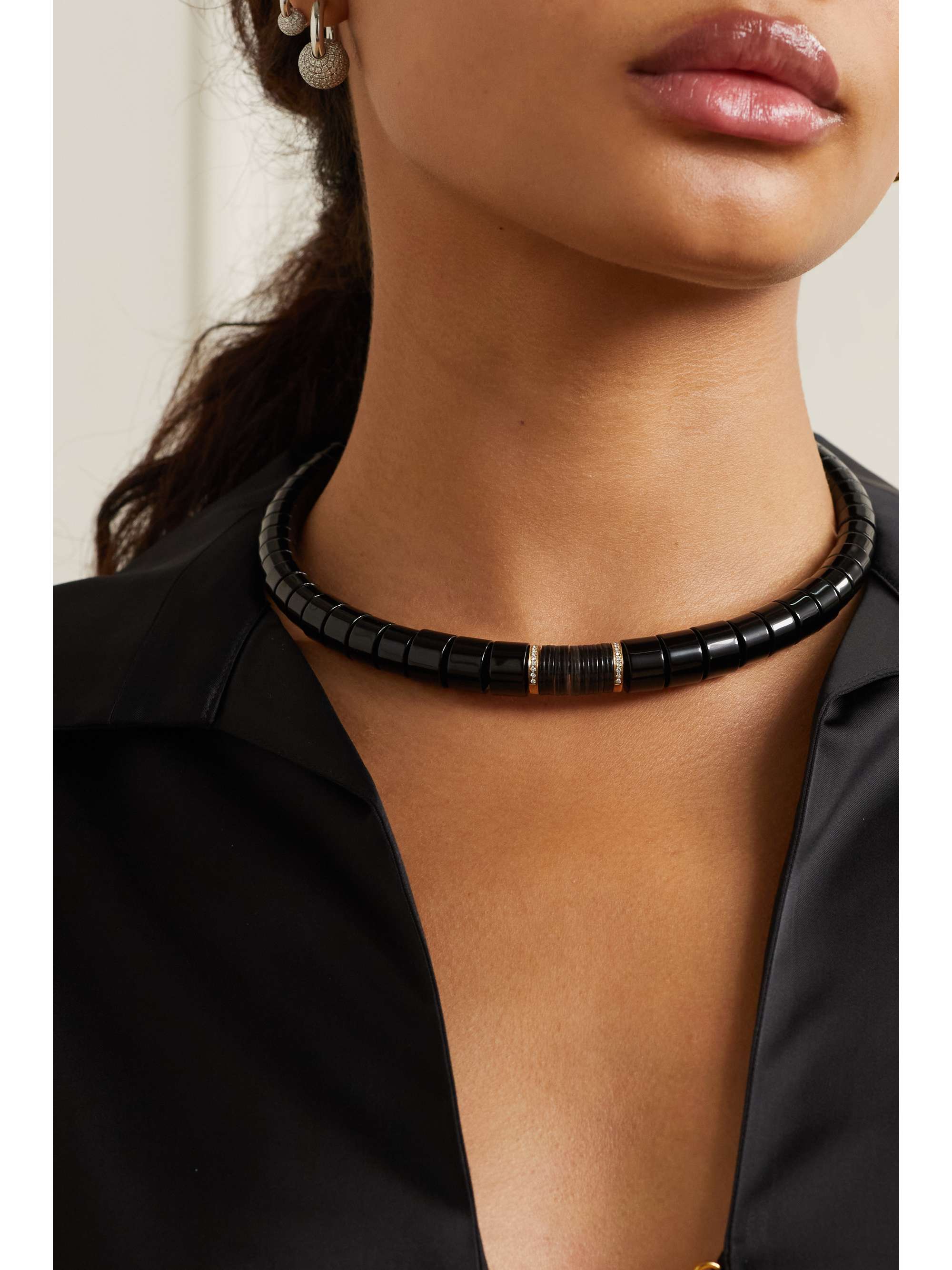 RAINBOW K 9-karat gold, agate and diamond necklace