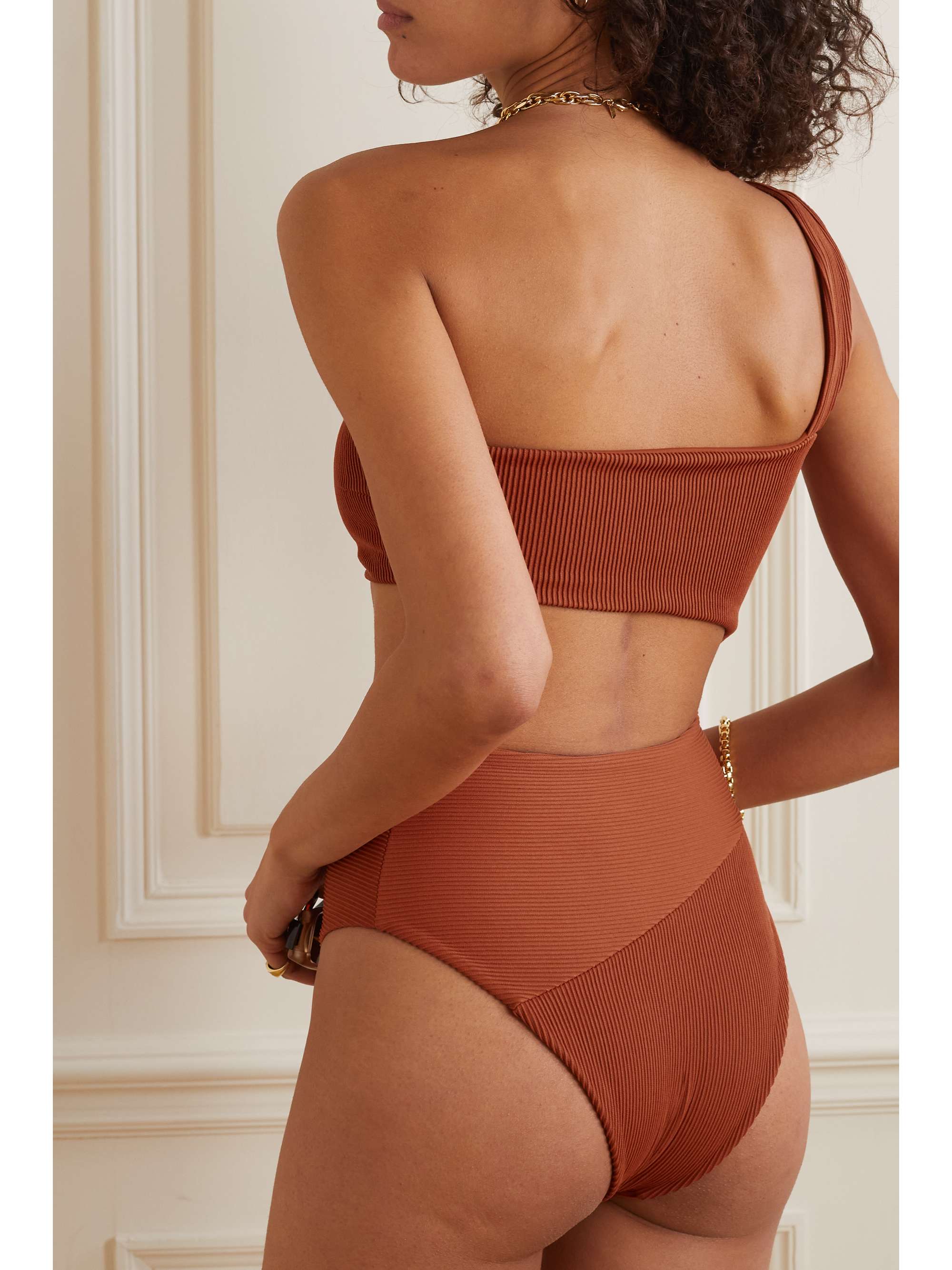 HAIGHT + NET SUSTAIN Iu one-shoulder cutout ribbed swimsuit