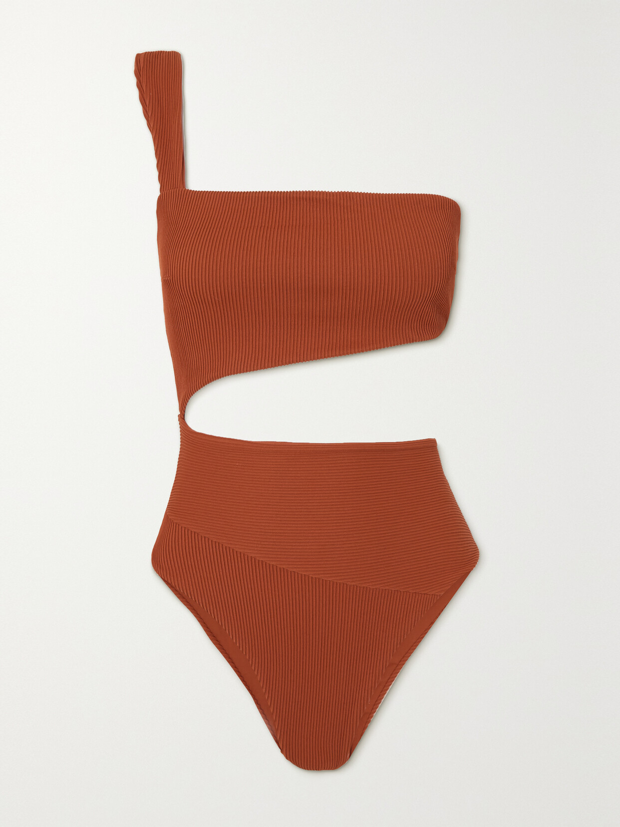 Haight - + Net Sustain Iu One-shoulder Cutout Ribbed Swimsuit - Brown