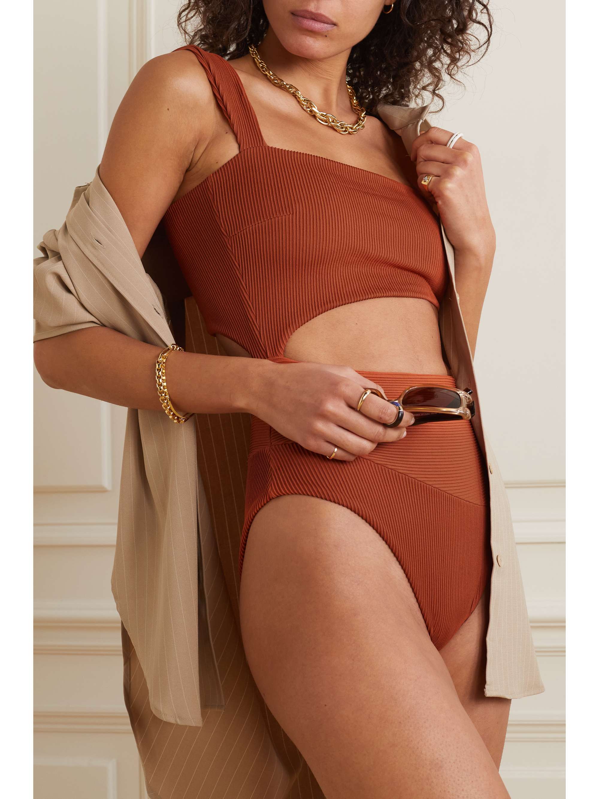 HAIGHT + NET SUSTAIN Iu one-shoulder cutout ribbed swimsuit