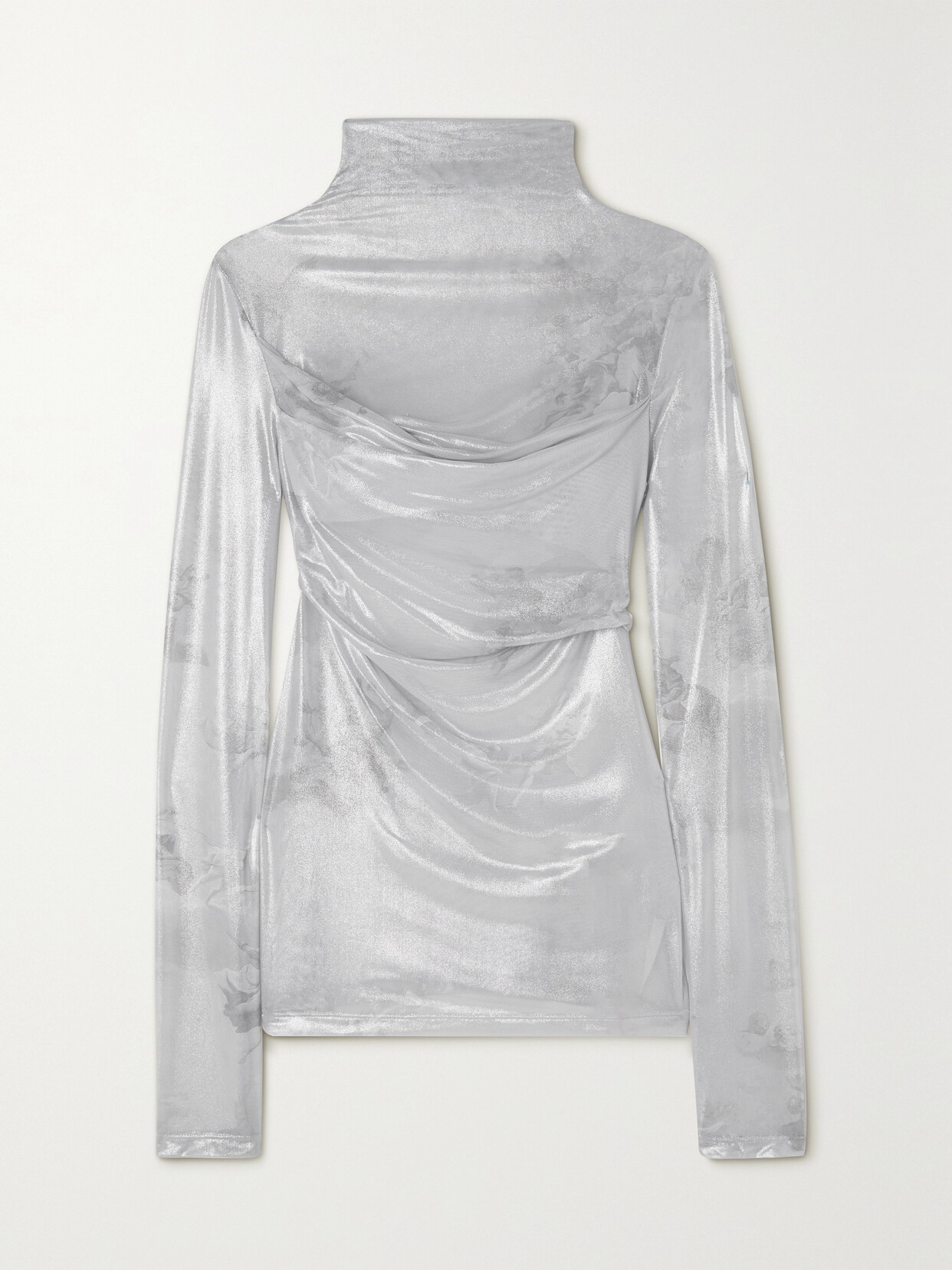 Off-White - Printed Metallic Stretch-tulle Turtleneck Top - Gray