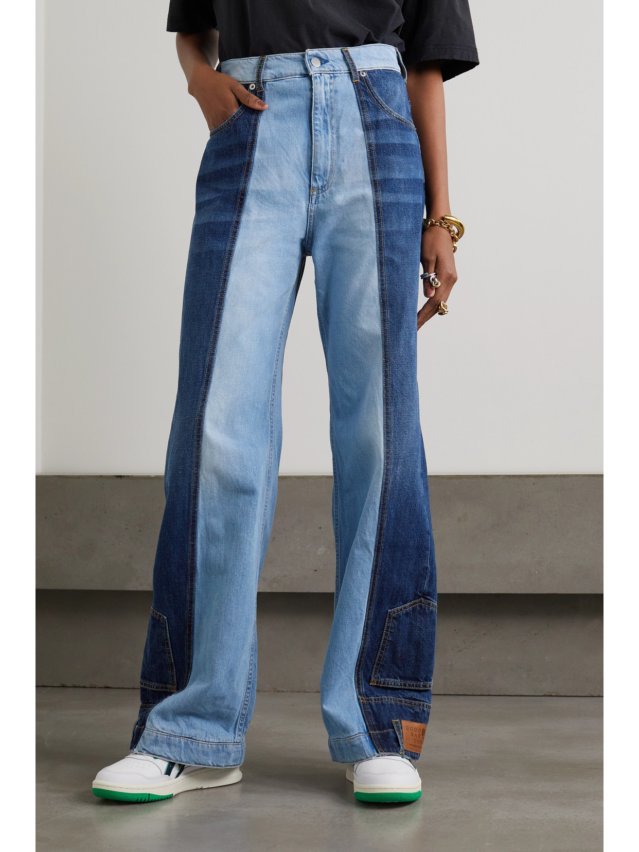 DODO BAR OR MARLEY TWO-TONE PATCHWORK HIGH-RISE WIDE-LEG JEANS