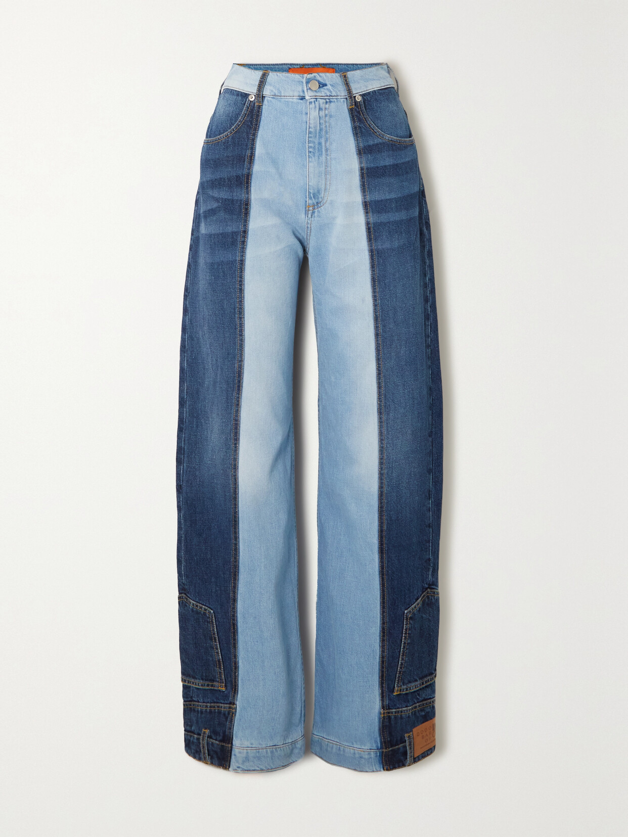 DODO BAR OR MARLEY TWO-TONE PATCHWORK HIGH-RISE WIDE-LEG JEANS