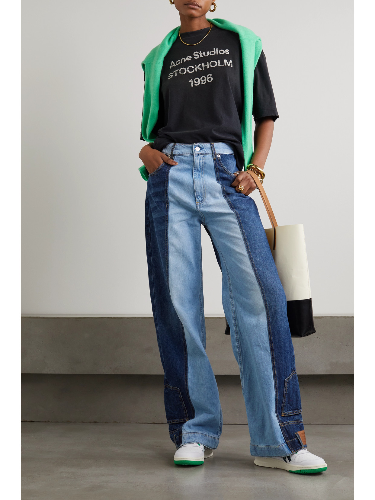DODO BAR OR MARLEY TWO-TONE PATCHWORK HIGH-RISE WIDE-LEG JEANS