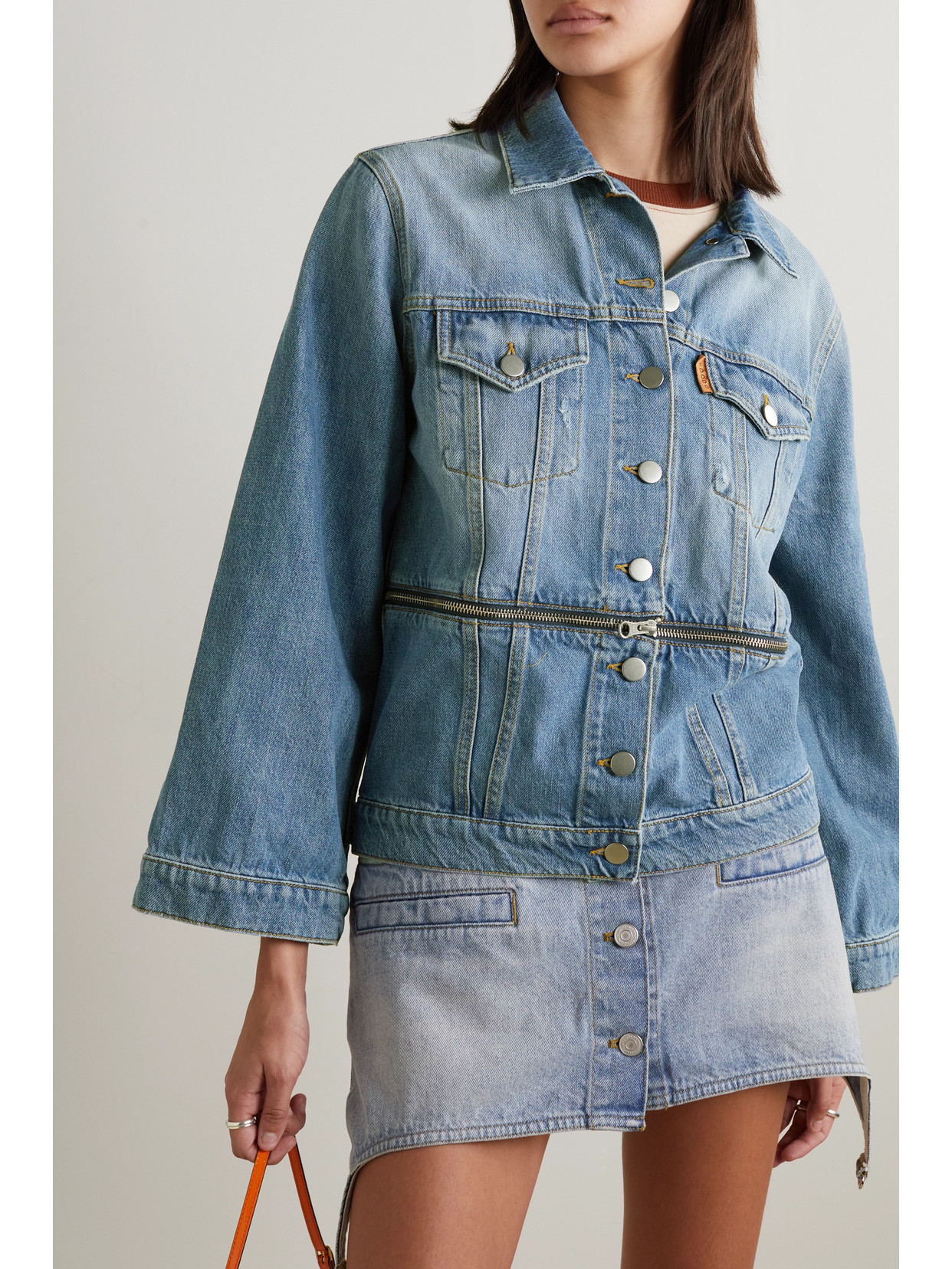 DODO BAR OR DYLAN ZIP-EMBELLISHED CONVERTIBLE DENIM JACKET