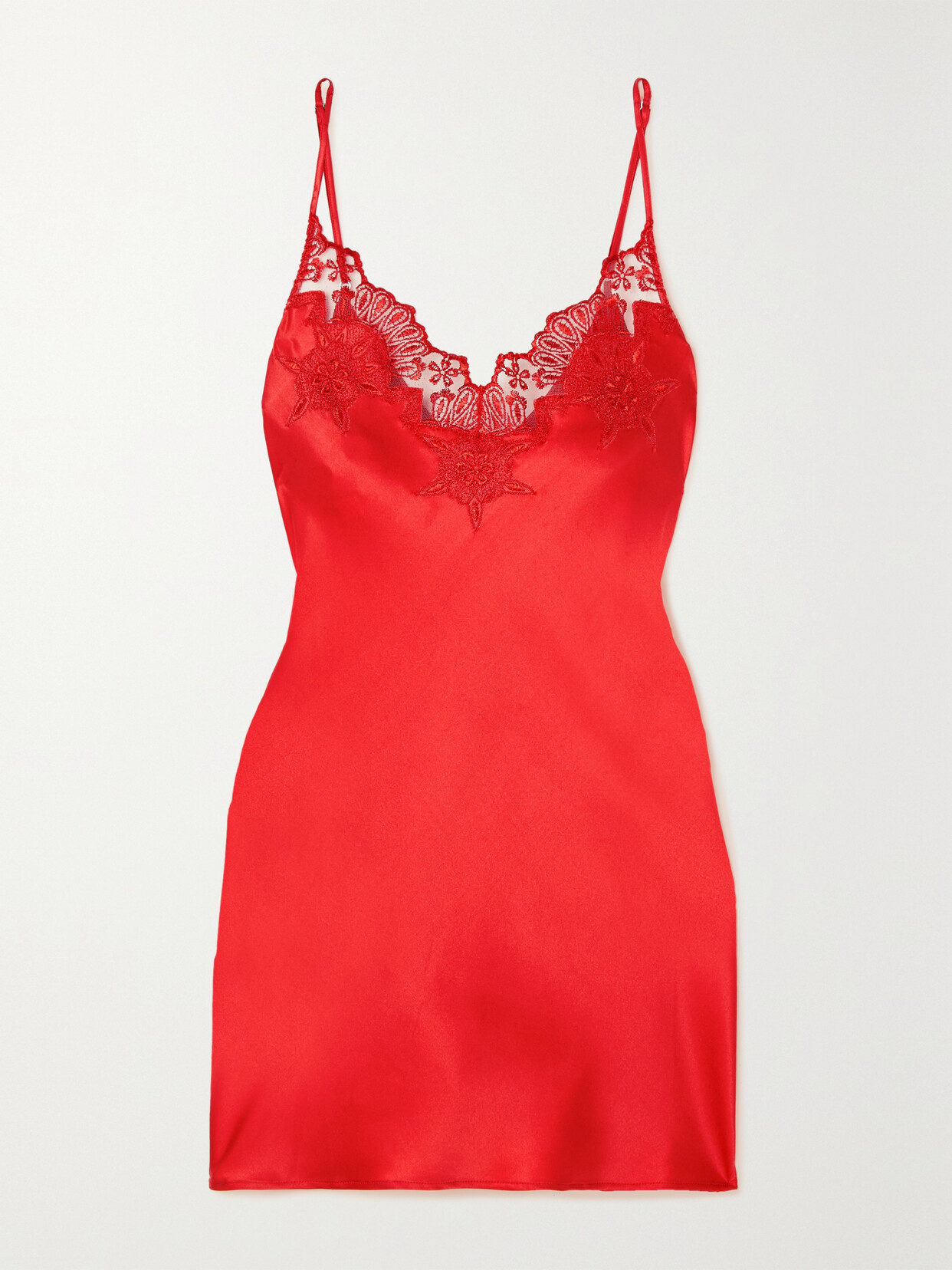 I.D. Sarrieri - + Net Sustain Lace-trimmed Silk-blend Satin Chemise - Red