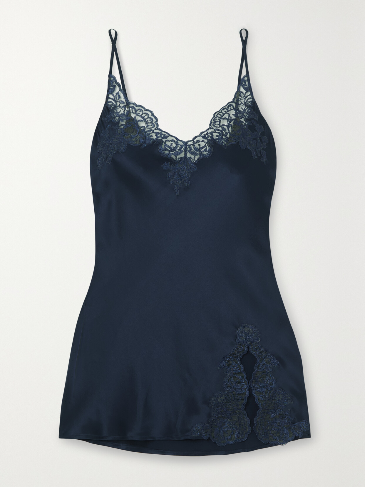 I.D. Sarrieri - Lace-trimmed Silk-blend Satin Chemise - Blue