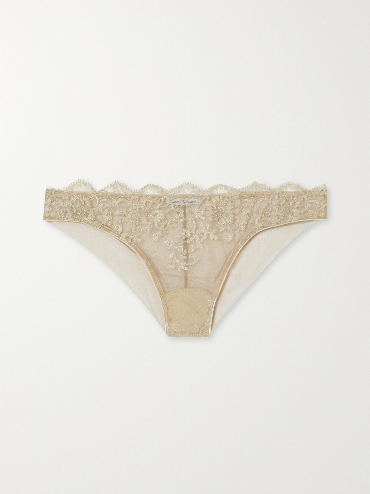 I.D. Sarrieri - Grace Metallic Embroidered Tulle Briefs - Gold