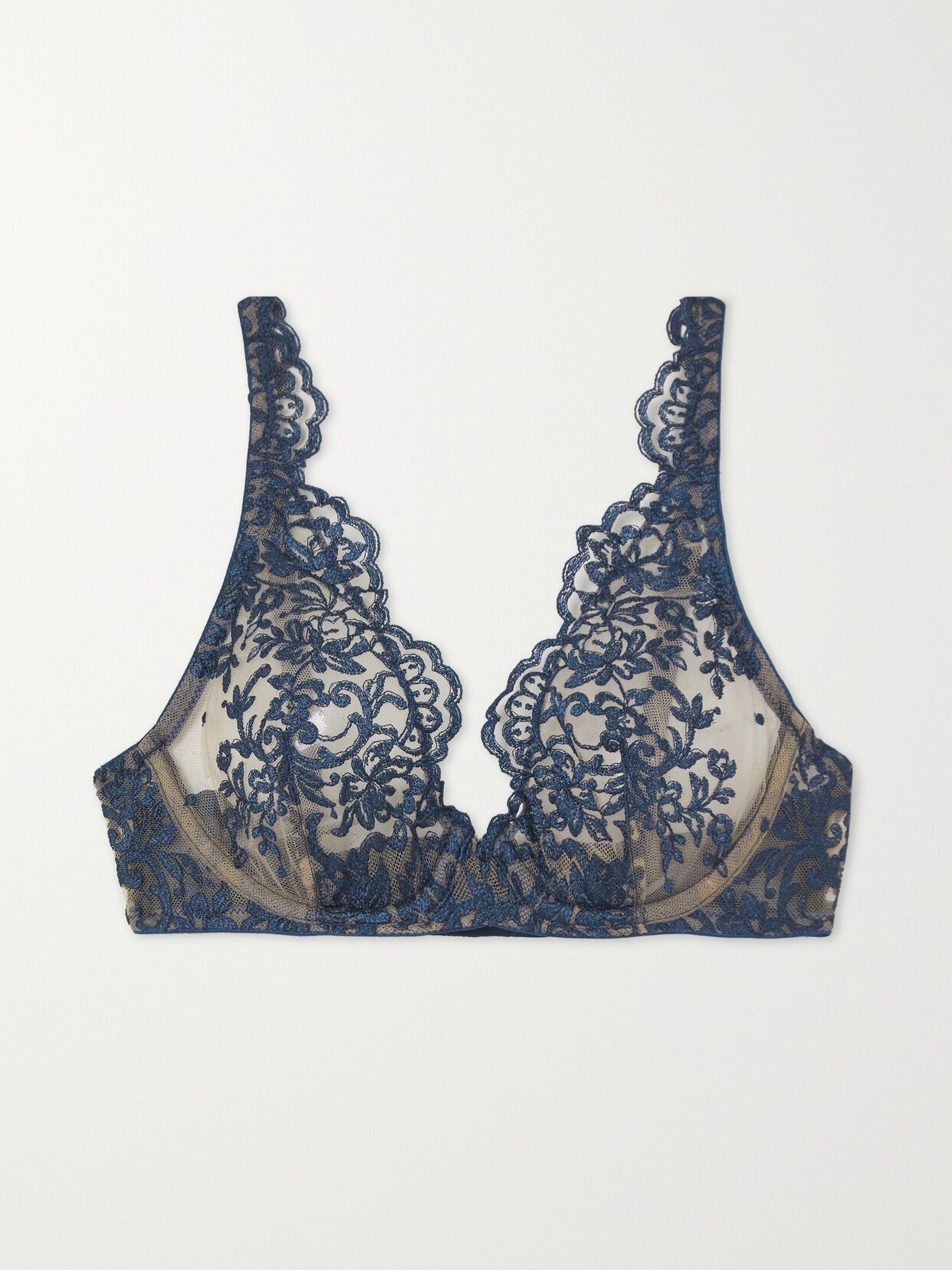 I.D. Sarrieri - Royal Jewel Embroidered Tulle Underwired Triangle Bra - Blue