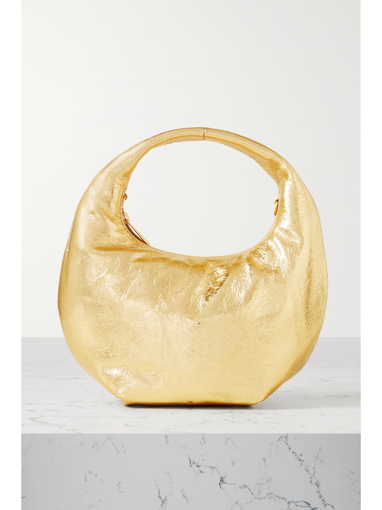 Oroton Tulip Mini Metallic Crinkled-leather Tote In Gold