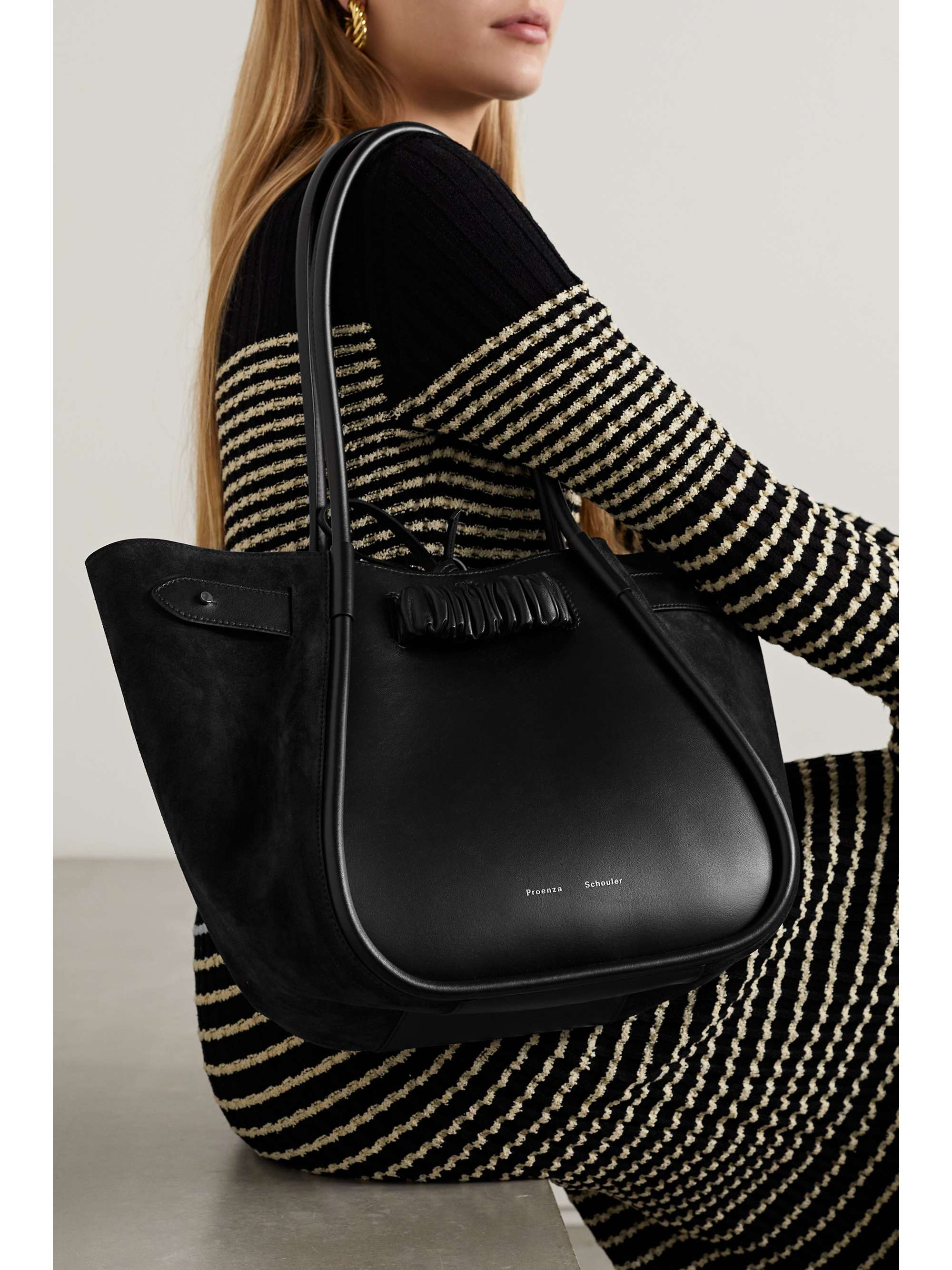 PROENZA SCHOULER Ruched large paneled leather and suede tote