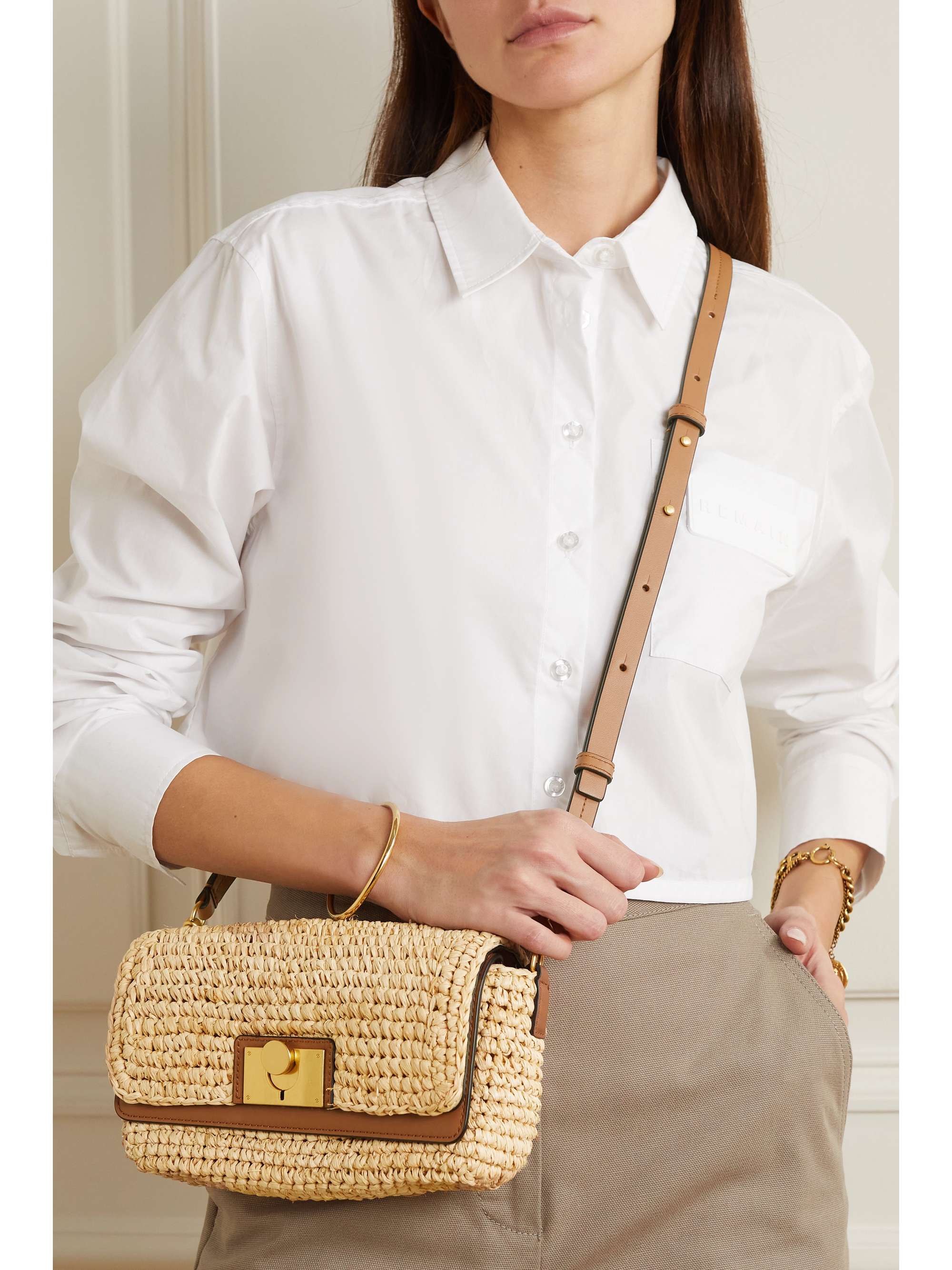 OROTON Kerr Collectable leathertrimmed raffia shoulder bag NETAPORTER