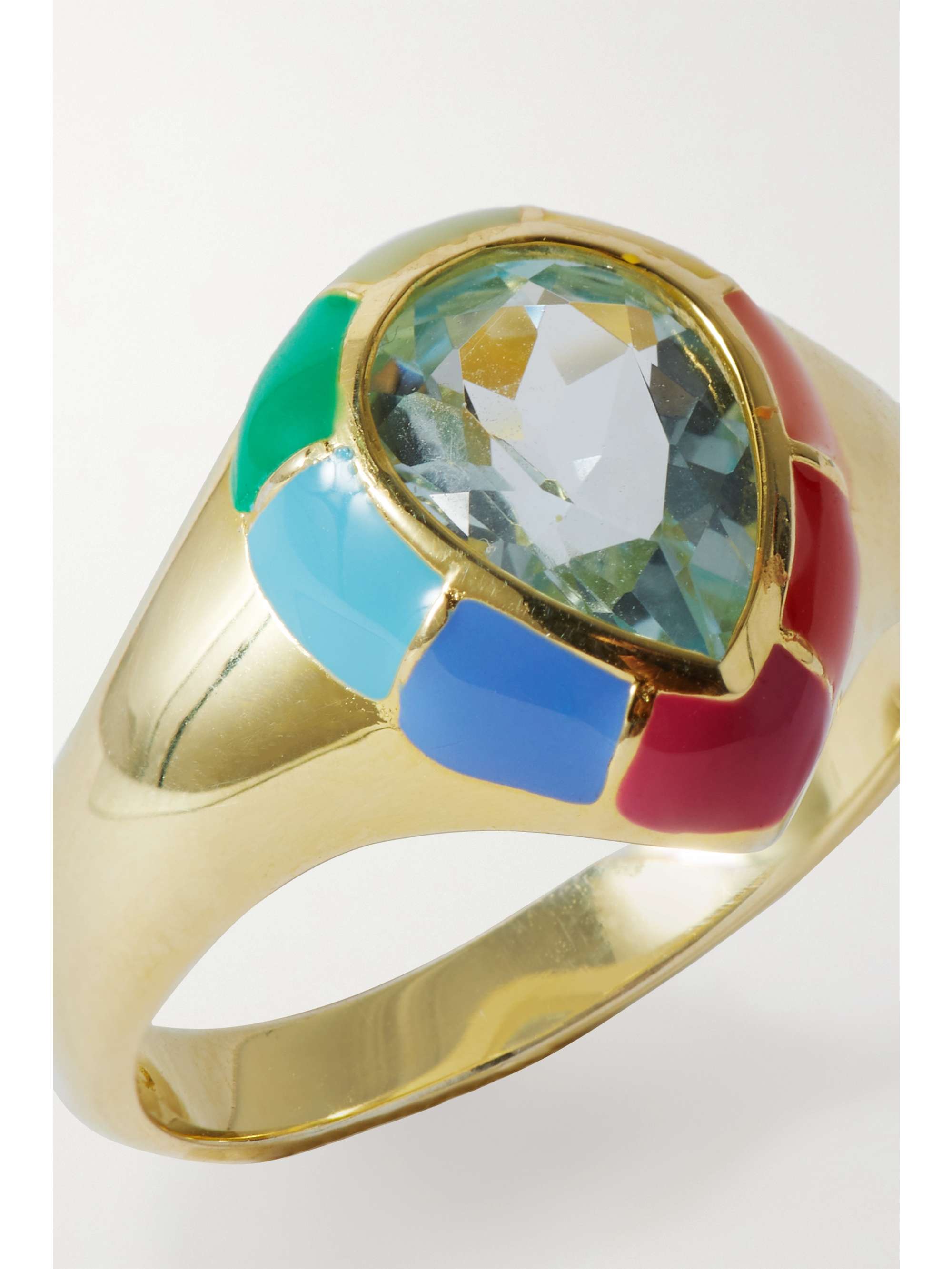 FRY POWERS Spectrum gold vermeil, topaz and enamel signet ring