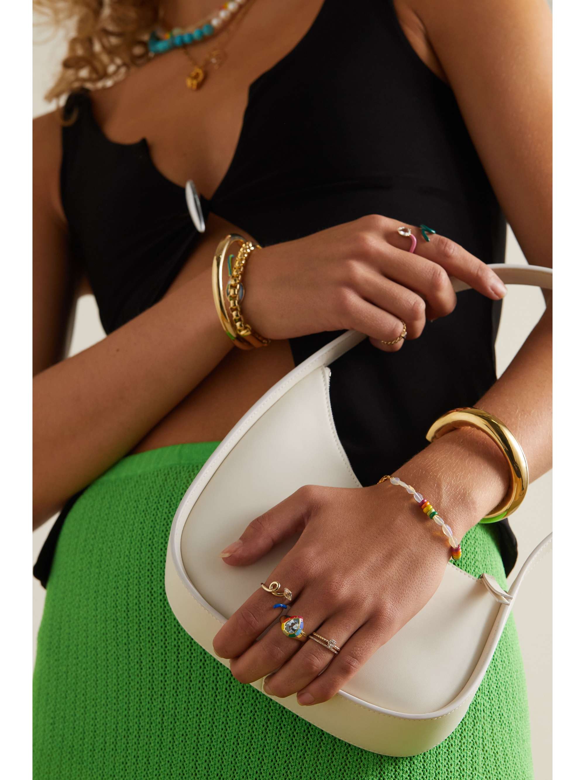 FRY POWERS Spectrum gold vermeil, topaz and enamel signet ring