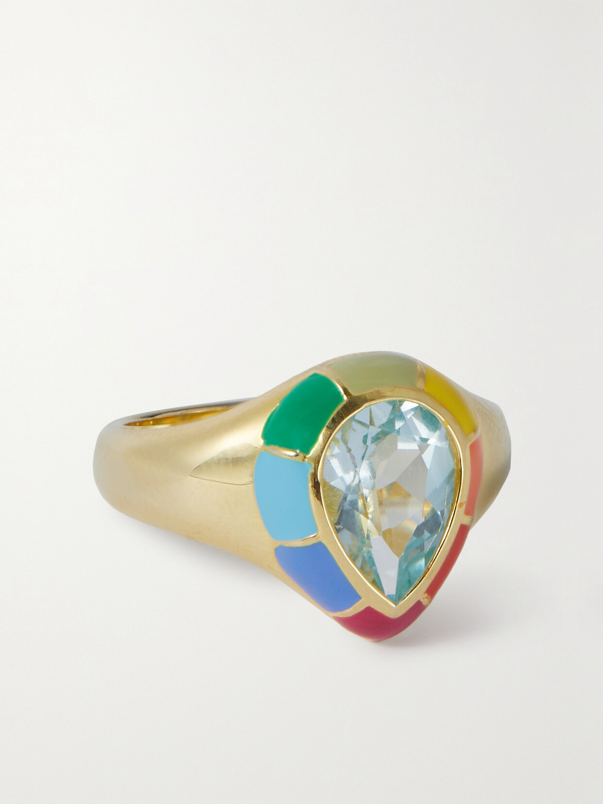 Fry Powers - Spectrum Gold Vermeil, Topaz And Enamel Signet Ring - 4