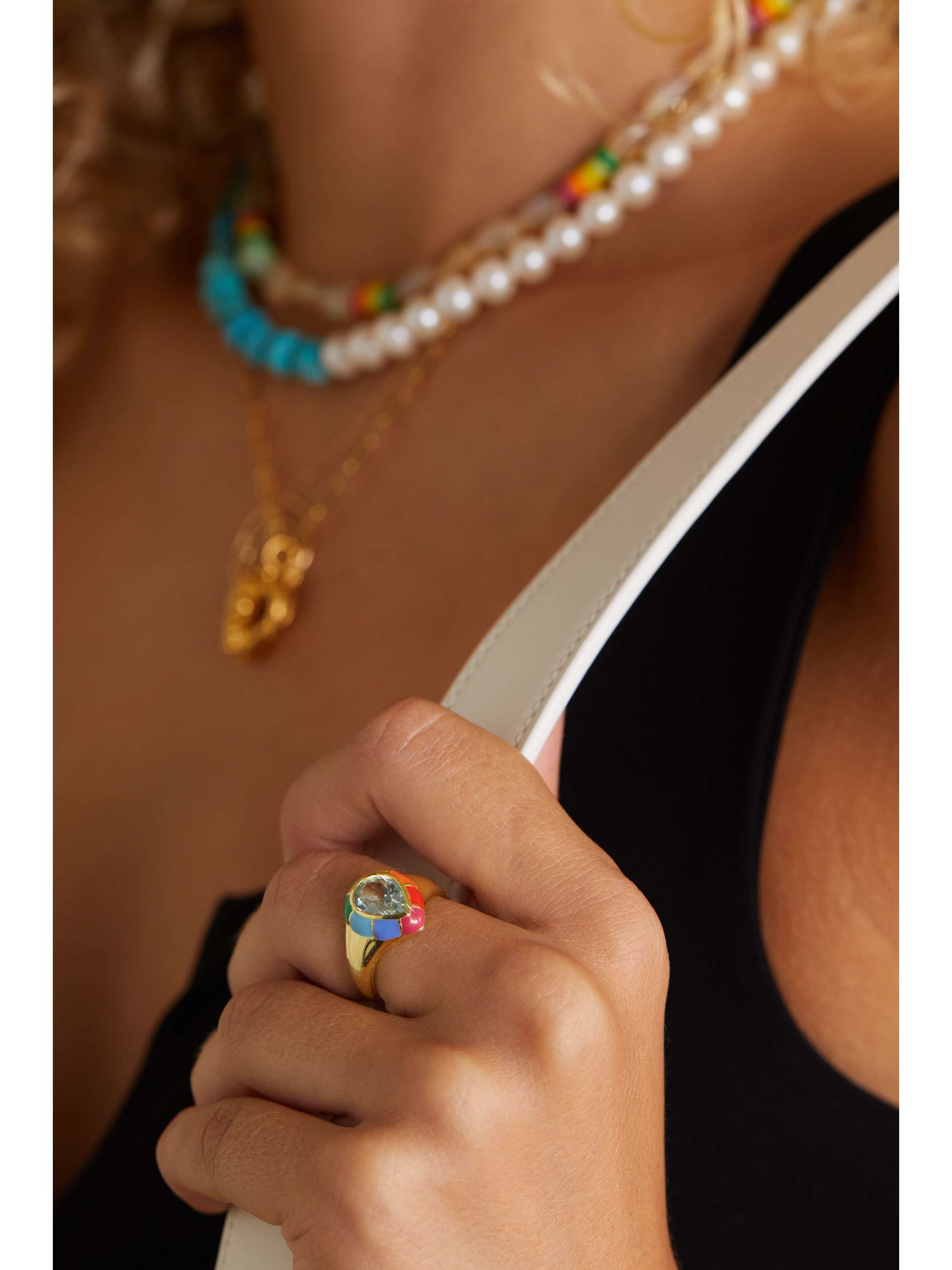 FRY POWERS Spectrum gold vermeil, topaz and enamel signet ring