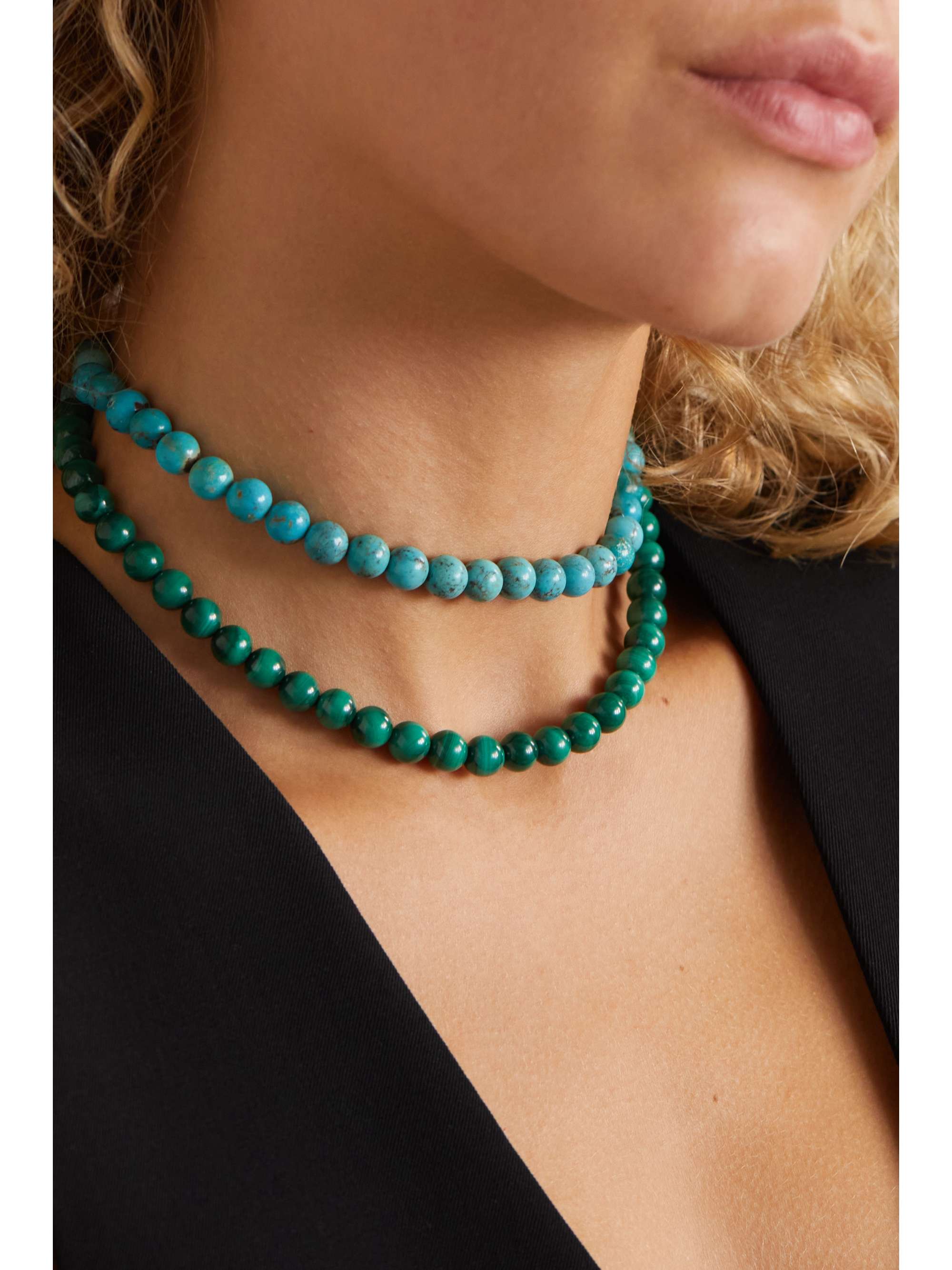 FRY POWERS 14-karat gold, turquoise and malachite necklace