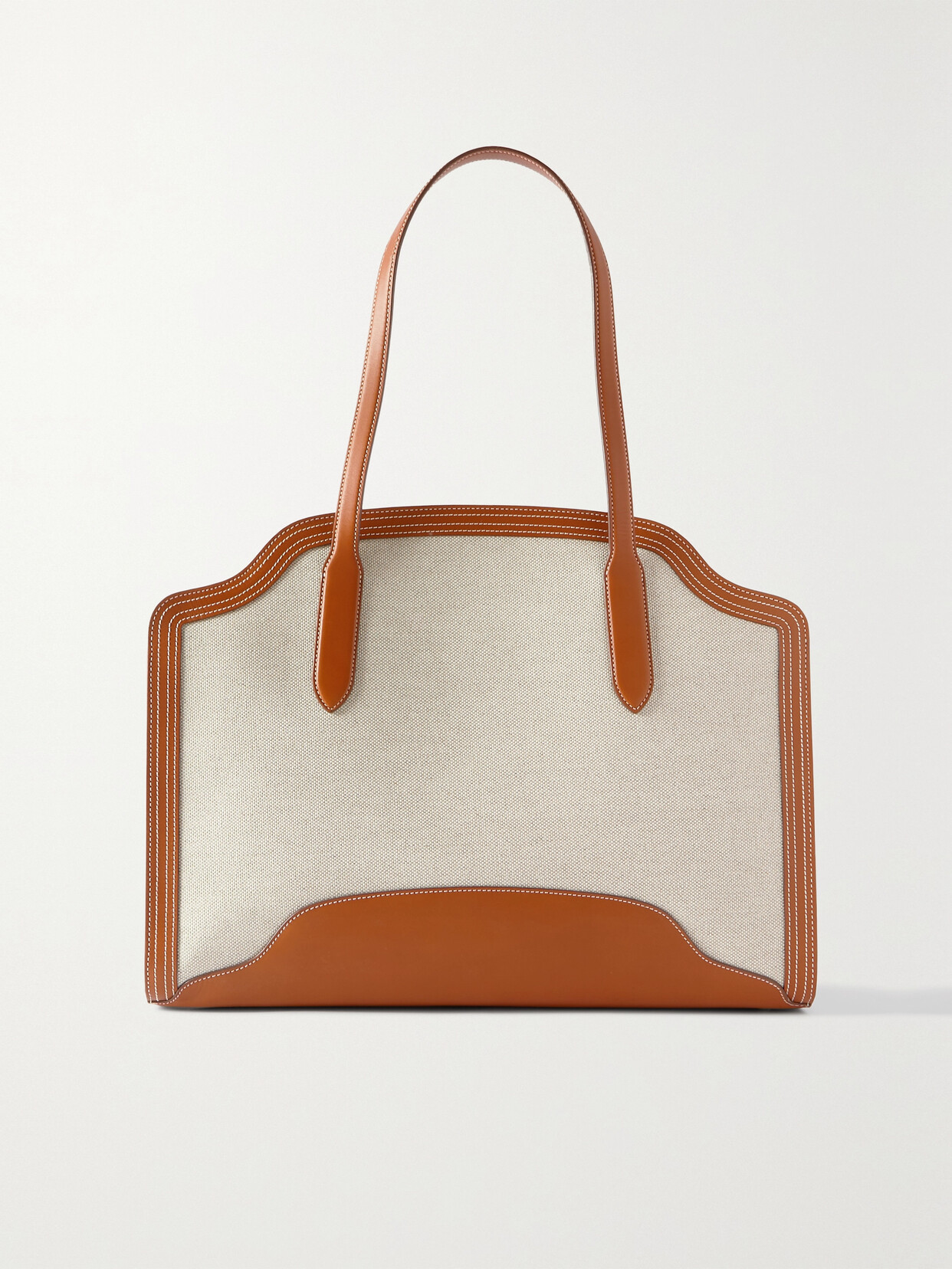 Cabas Sesia Leather Trimmed Canvas Tote Bag in Beige - Loro Piana